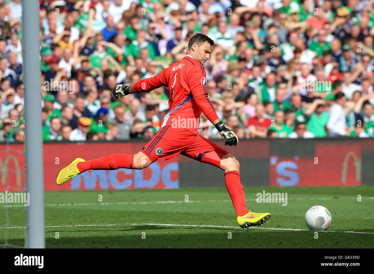 David Marshall, gardien de but écossais, lors du match de qualification au championnat d'Europe de l'UEFA au stade Aviva, à Dublin. APPUYEZ SUR ASSOCIATION photo. Date de la photo: Samedi 13 juin. Voir PA Story FOOTBALL Republic. Le crédit photo devrait se lire comme suit : Nick Potts/PA Wire. RESTRICTIONS l'utilisation est soumise à des restrictions. Utilisation commerciale uniquement avec l'accord écrit préalable de la Scottish FA. Banque D'Images