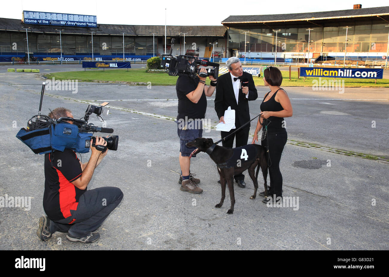 Entretien de Sky Sports connexions de Millwards Teddy avec William Hill Logo en vue au stade de Wimbledon après avoir remporté William Hill La maison de Betting 687 stayers Banque D'Images