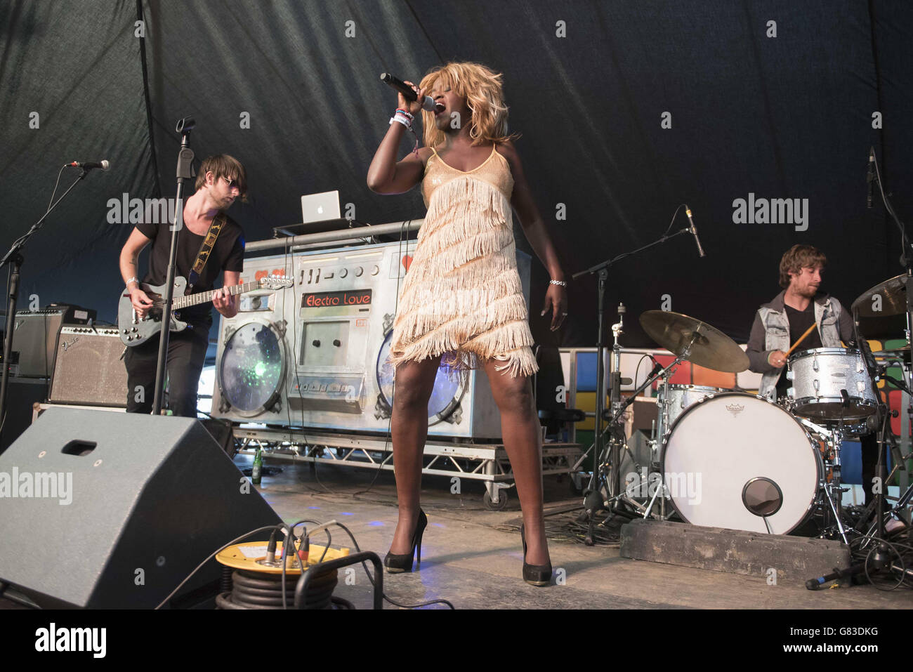 Simply Tina Turner sur la scène Electro Love le 3 jour du Festival de l'île de Wight 2015, parc Seaclose, île de Wight Banque D'Images