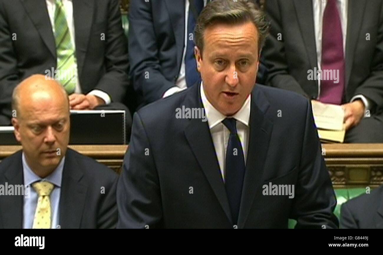 Le Premier ministre David Cameron fait une déclaration à la Chambre des communes au sujet de l'attentat terroriste qui a eu lieu à Sousse, en Tunisie. Banque D'Images