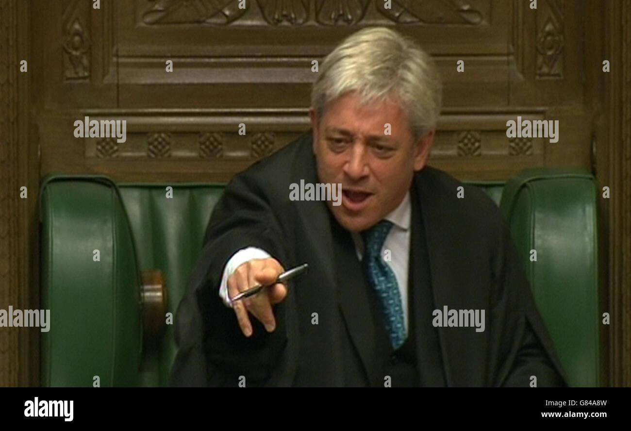 Président de la Chambre des communes John Bercow parle lors de questions au premier ministre à la Chambre des communes, Londres. Banque D'Images