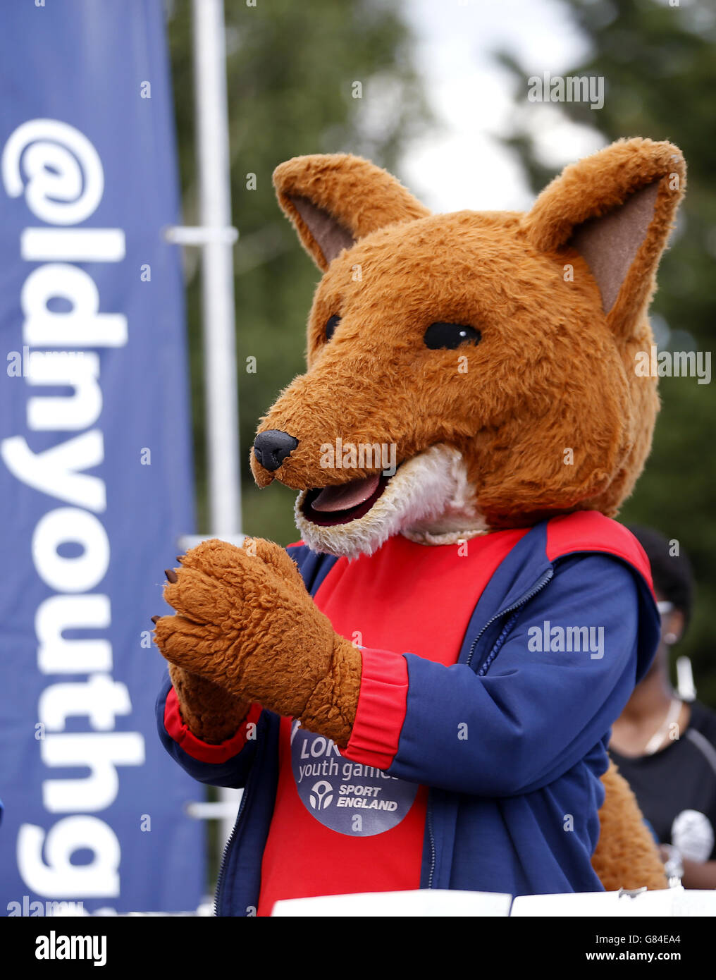 Athlétisme - Jeux de la jeunesse de Londres 2015 - quatrième jour - Crystal Palace. La mascotte des Jeux de la Jeunesse de Londres Banque D'Images