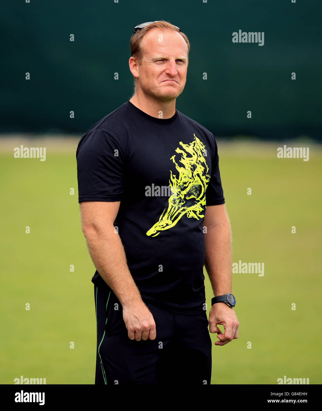 Matt Little, entraîneur de fitness d'Andy Murray, lors d'une séance d'entraînement le huitième jour des championnats de Wimbledon au All England Lawn tennis and Croquet Club, Wimbledon. Banque D'Images