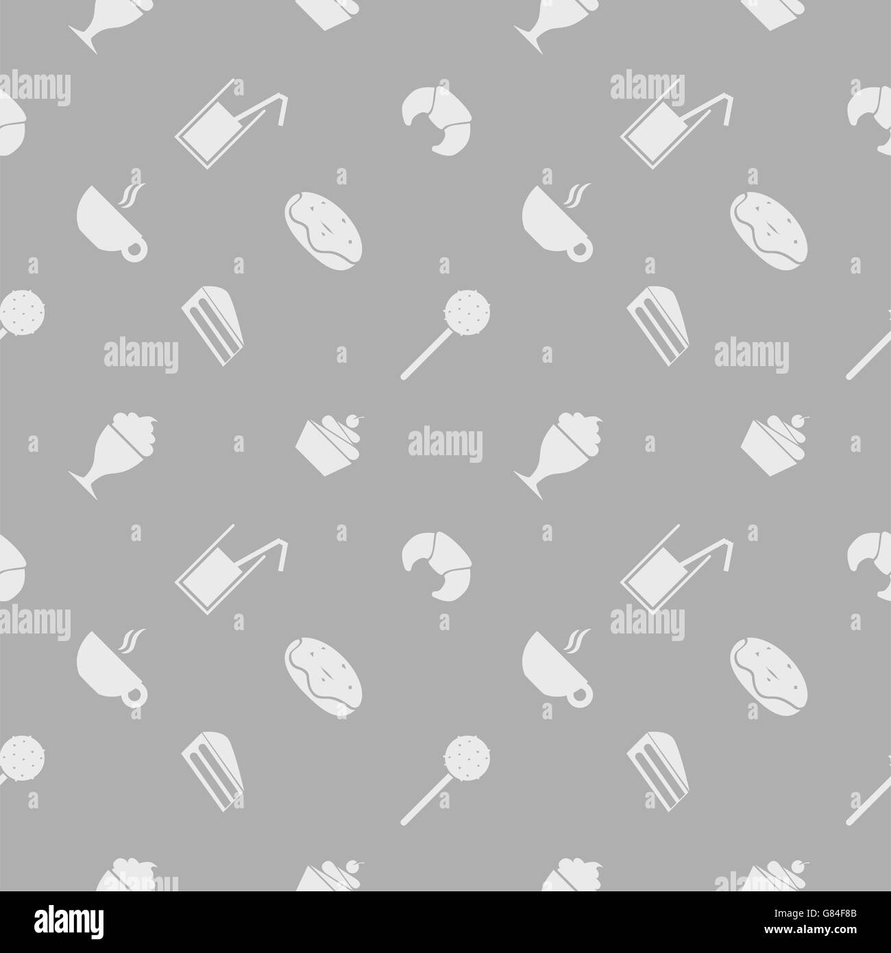 Motif transparent doux. Cuisine de fête et les déserts : glaces, jus de fruits, croissants, sucette, petit gâteau, glace, chocolat, lait aromatisé, beignets, tartes, gâteaux, café, cappuccino. Vector seamless background télévision Illustration de Vecteur