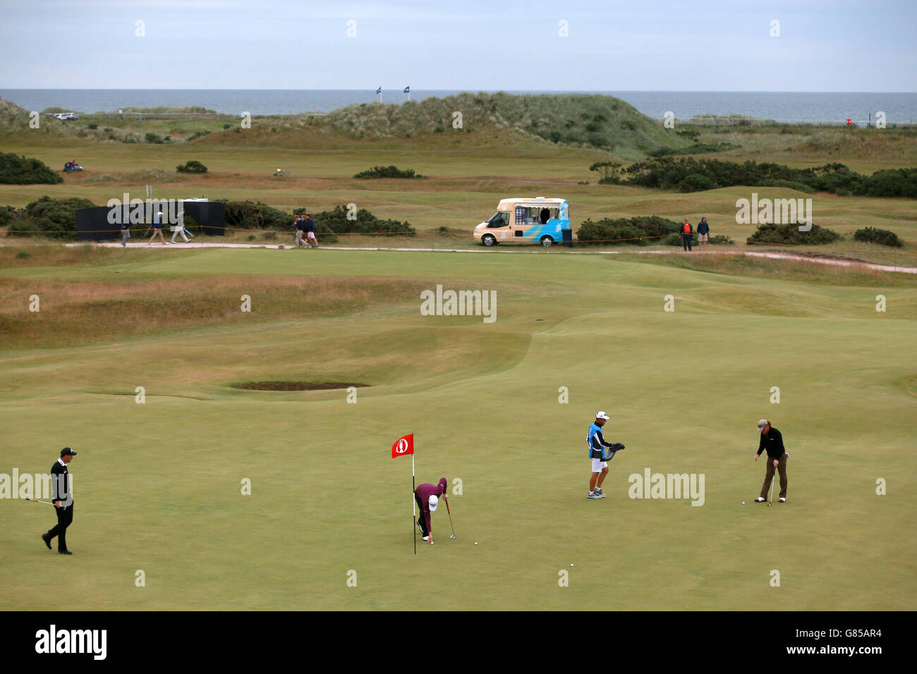 Une vue générale du jeu lors d'une journée d'entraînement avant le Championnat ouvert 2015 à St Andrews, Fife. Banque D'Images