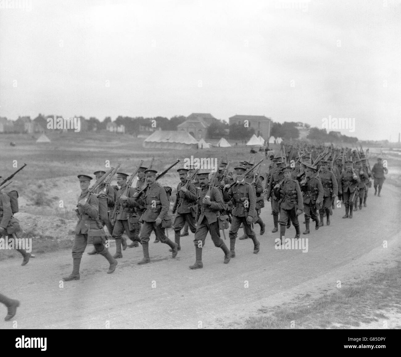 Première Guerre mondiale. Troupes britanniques sur la marche en France Banque D'Images