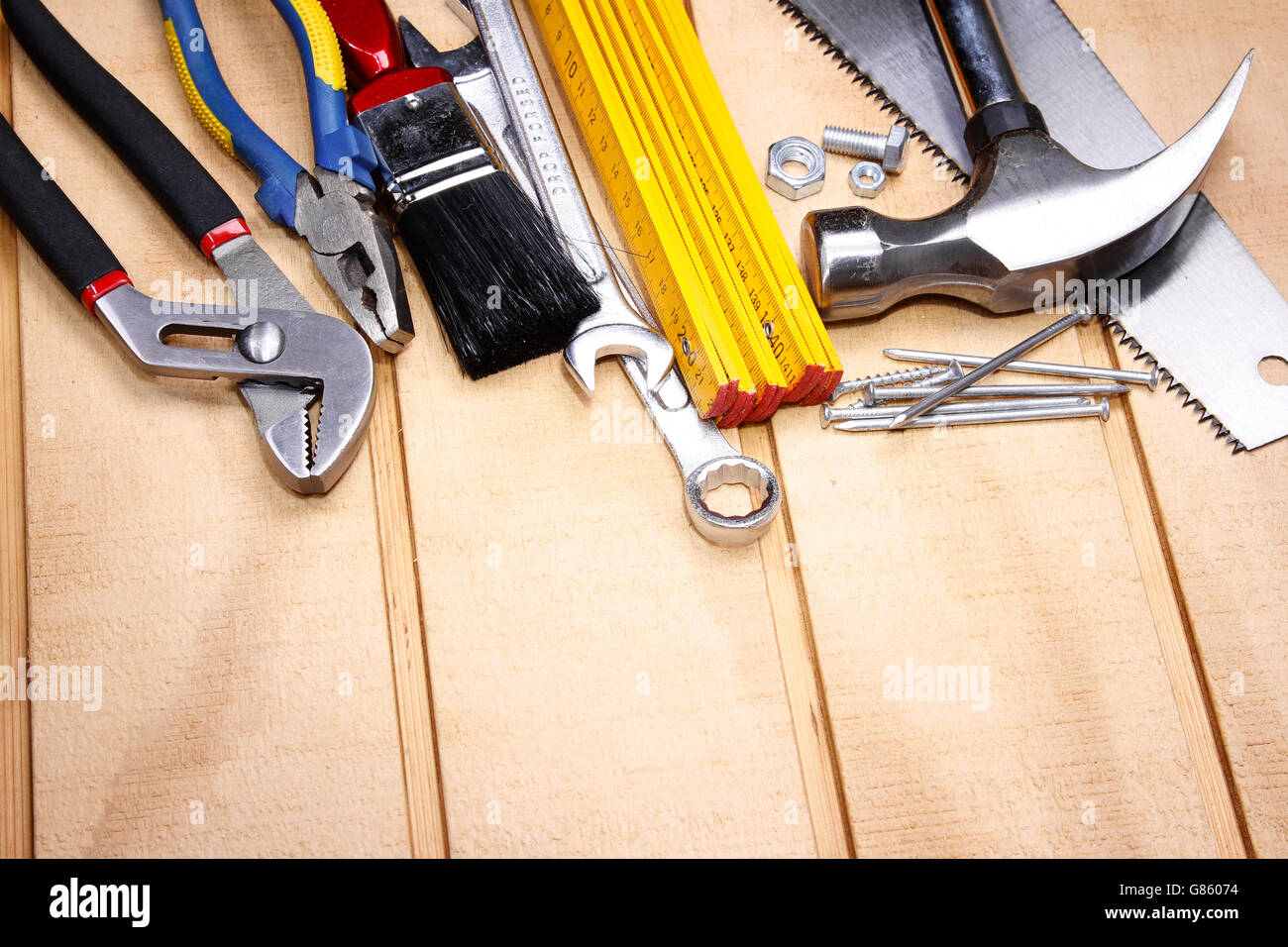 Outils de travail sur bois assortis Banque D'Images