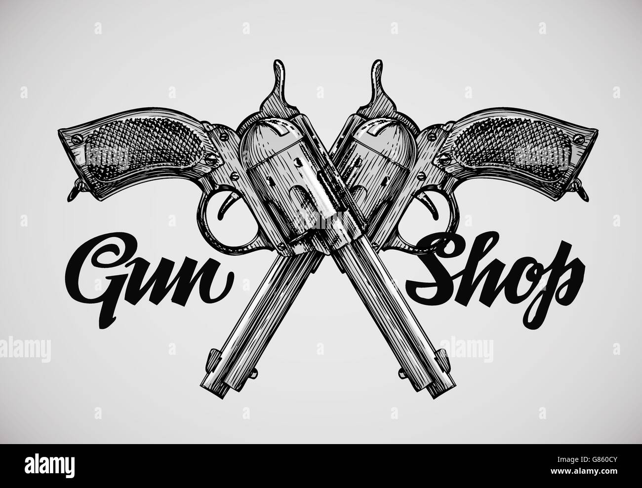 Vintage dessinés à la main, des armes à feu. Pistolets croisés. Vector illustration Illustration de Vecteur