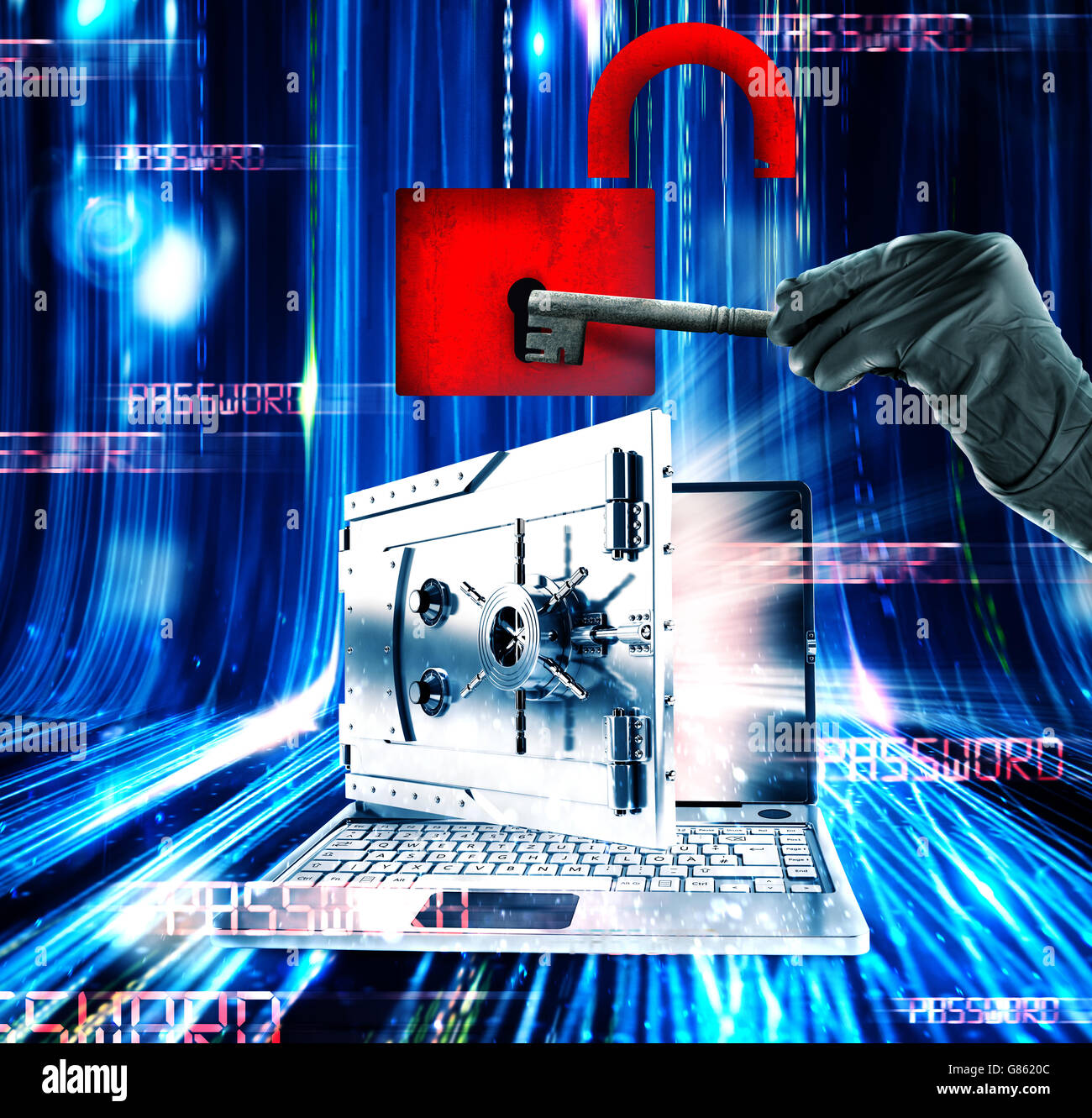 Les attaques de pirate de rendu 3d pour ordinateur portable Banque D'Images