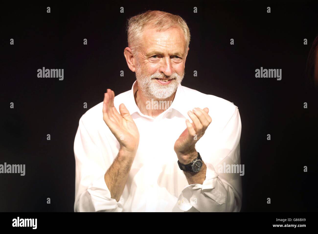 Jeremy Corbyn, candidat à la direction du travail, lors d'un rassemblement de campagne au centre international de conférences d'Édimbourg. Banque D'Images