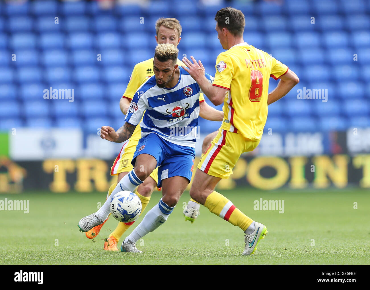 Football - Championnat de pari de ciel - lecture v Milton Keynes dons - Madejski Stadium. Lisez Danny Williams et Darren Potter de MK Dons Banque D'Images