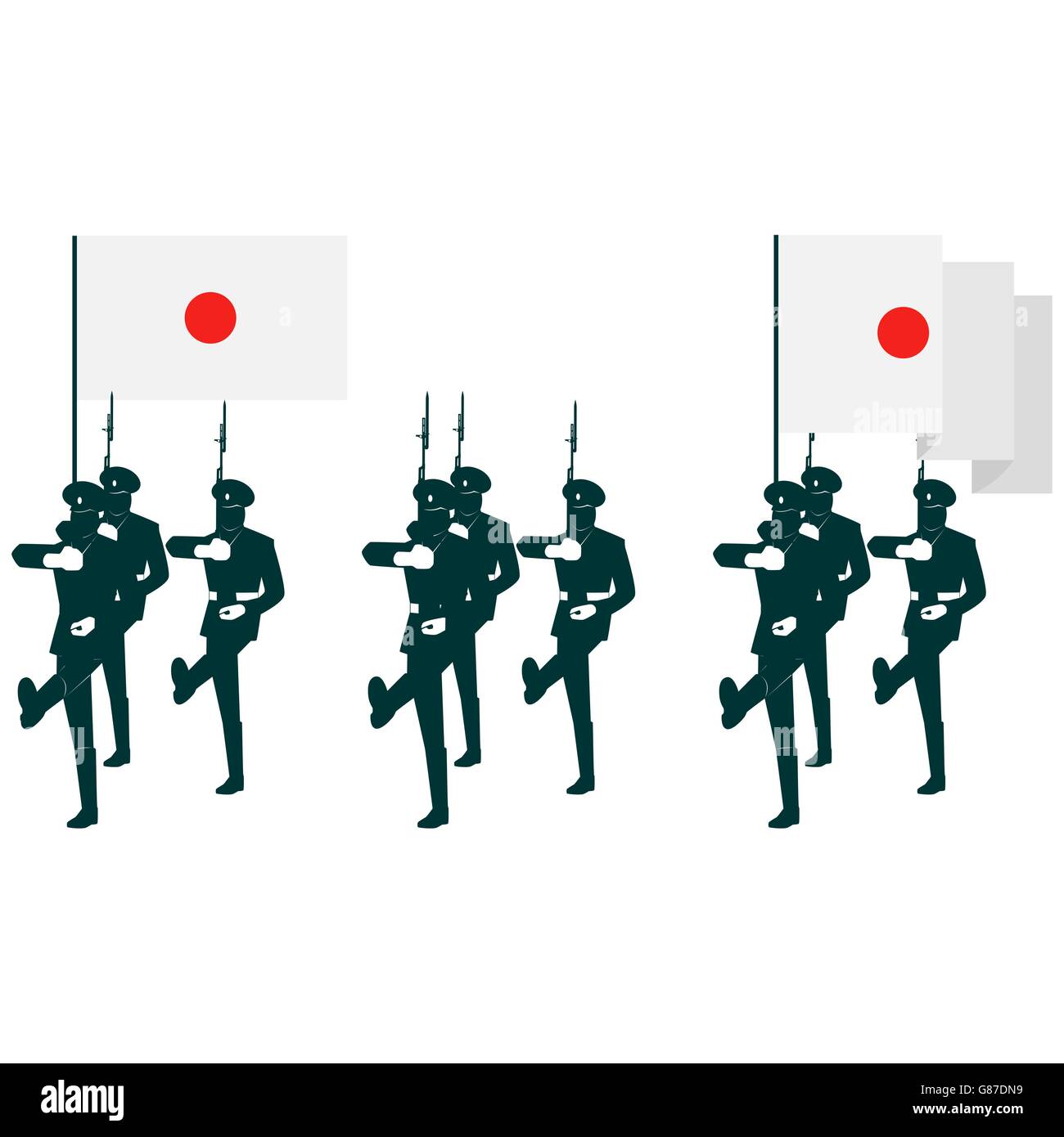 Garde d'honneur des soldats avec un drapeau. L'illustration sur un fond blanc. Banque D'Images