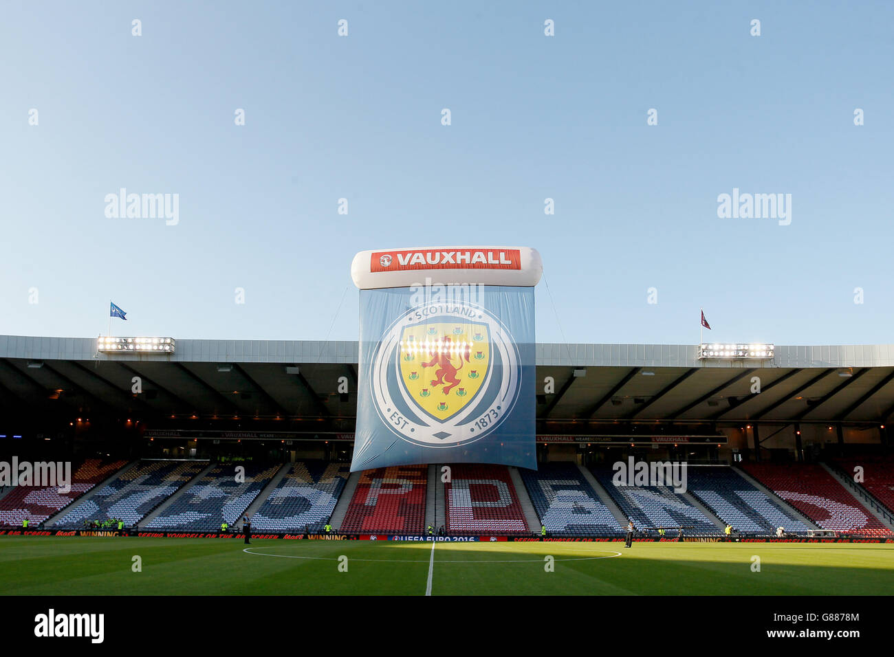 Football - UEFA Euro 2016 - qualification - Groupe D - Ecosse / Allemagne - Hampden Park. Bannière écossaise dans le stade de Hampden Park Banque D'Images