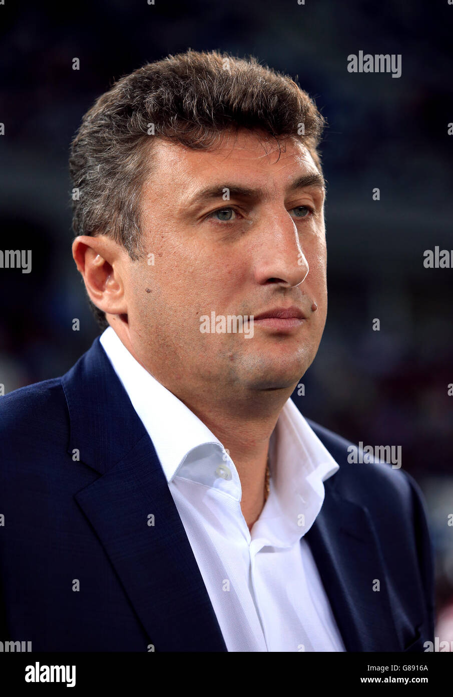 Kakhaber Tskhadze, responsable de la Géorgie, lors du match de qualification au Championnat d'Europe de l'UEFA à la Boris Paichadze Dinamo Arena, Tbilissi. Date de la photo : vendredi 4 septembre 2015. Voir PA Story FOOTBALL Georgia. Le crédit photo devrait se lire comme suit : Nick Potts/PA Wire. RESTRICTIONS : l'utilisation est soumise à des restrictions. . Utilisation commerciale uniquement avec l'accord écrit préalable de la Scottish FA. Pour plus d'informations, appelez le +44 (0)1158 447447. Banque D'Images