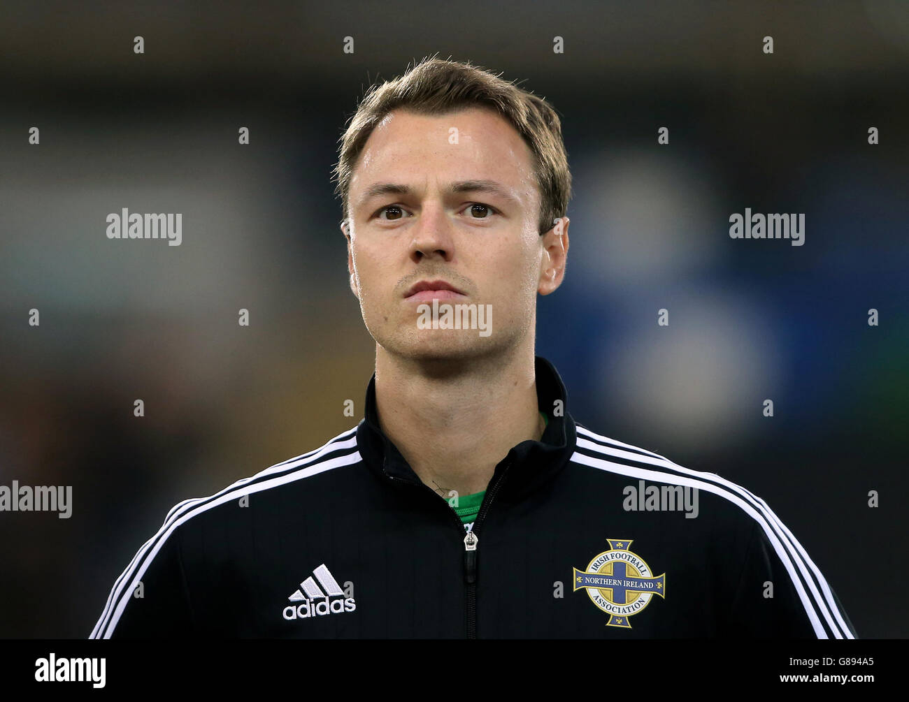 Football - Championnat d'Europe de l'UEFA qualification - Groupe F - Irlande du Nord / Hongrie - Windsor Park.Jonny Evans d'Irlande du Nord Banque D'Images