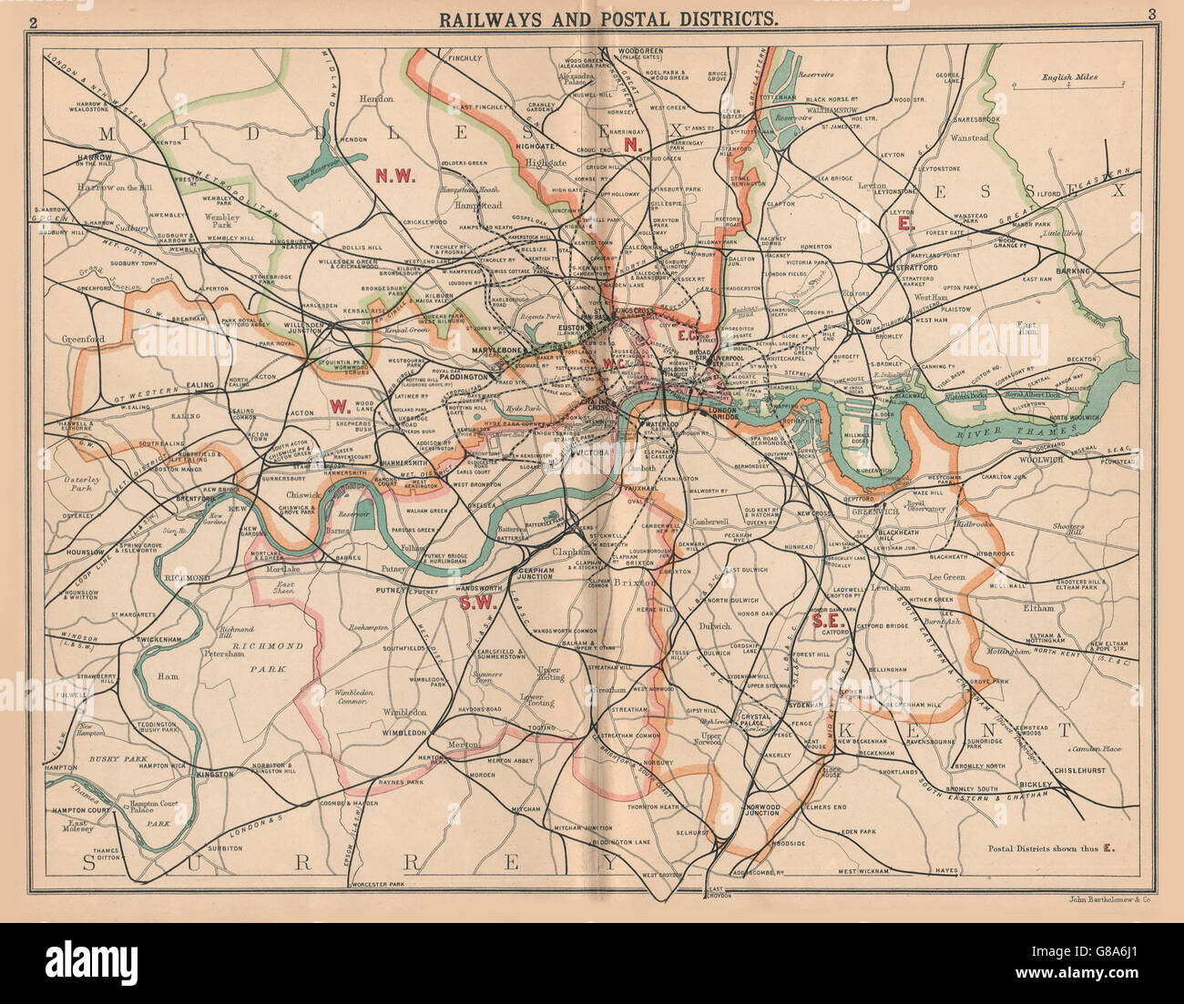 LONDON:chemins districts postaux.Underground tube lines.Bus tram carte 1913 Banque D'Images