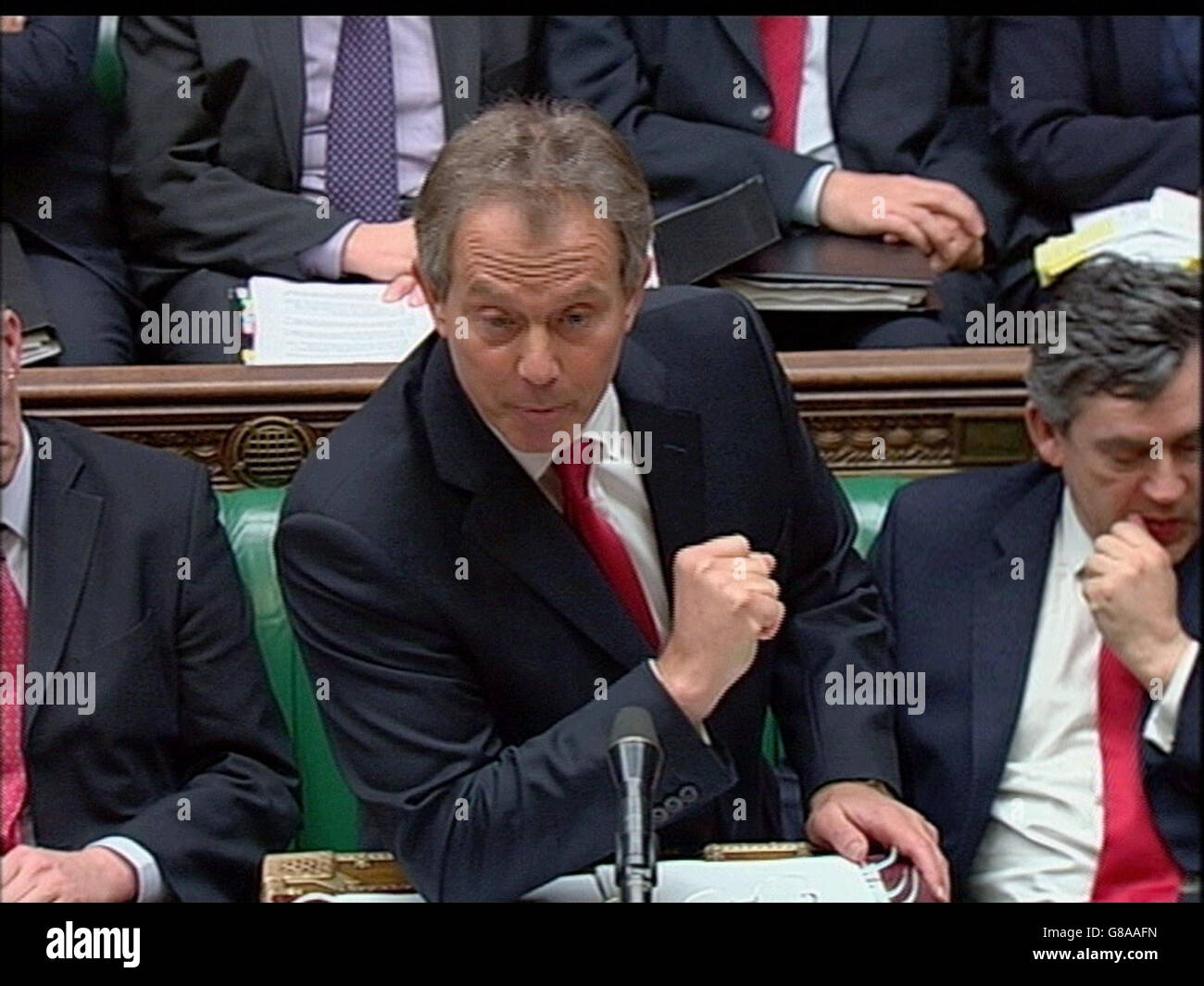 Le premier ministre britannique, Tony Blair, prend la parole. Banque D'Images