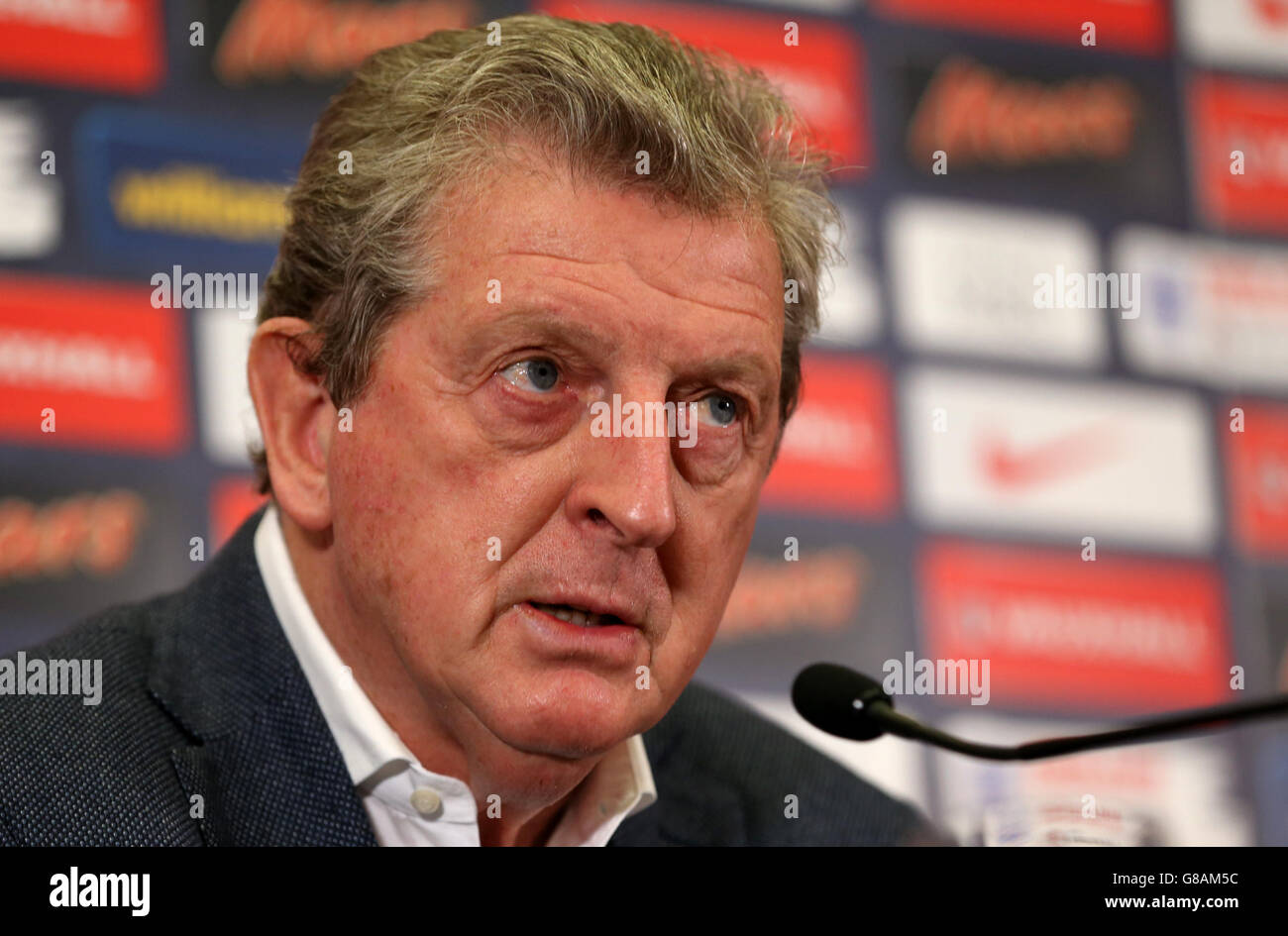 Roy Hodgson, directeur de l'Angleterre, lors de l'annonce de l'équipe au stade Wembley, à Londres. Banque D'Images