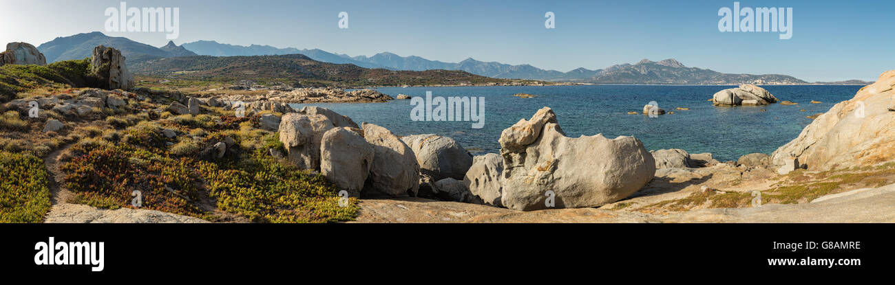 Vue panoramique à partir de Punta Spano à Sant'Ambroggio en Corse à travers la baie vers Calvi Calvi Banque D'Images