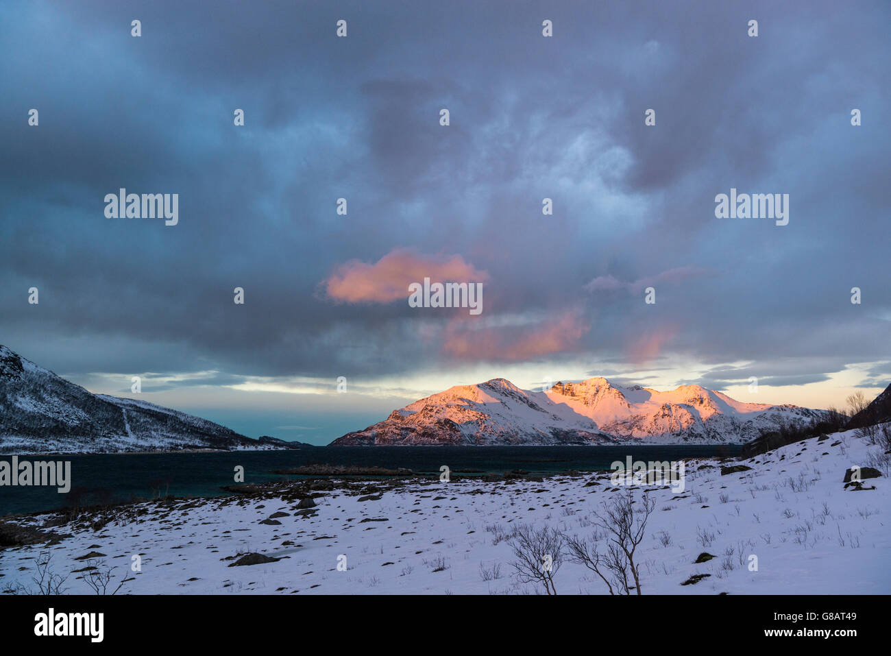 Grøtfjord Vengsøya Kvaløya, donnant sur l'île, la Norvège Banque D'Images