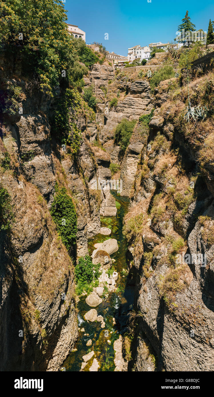 Le Tajo de Ronda est une gorge creusée par la rivière rio Guadalevin, sur lequel la ville de Ronda, Province de Malaga, Espagne Banque D'Images