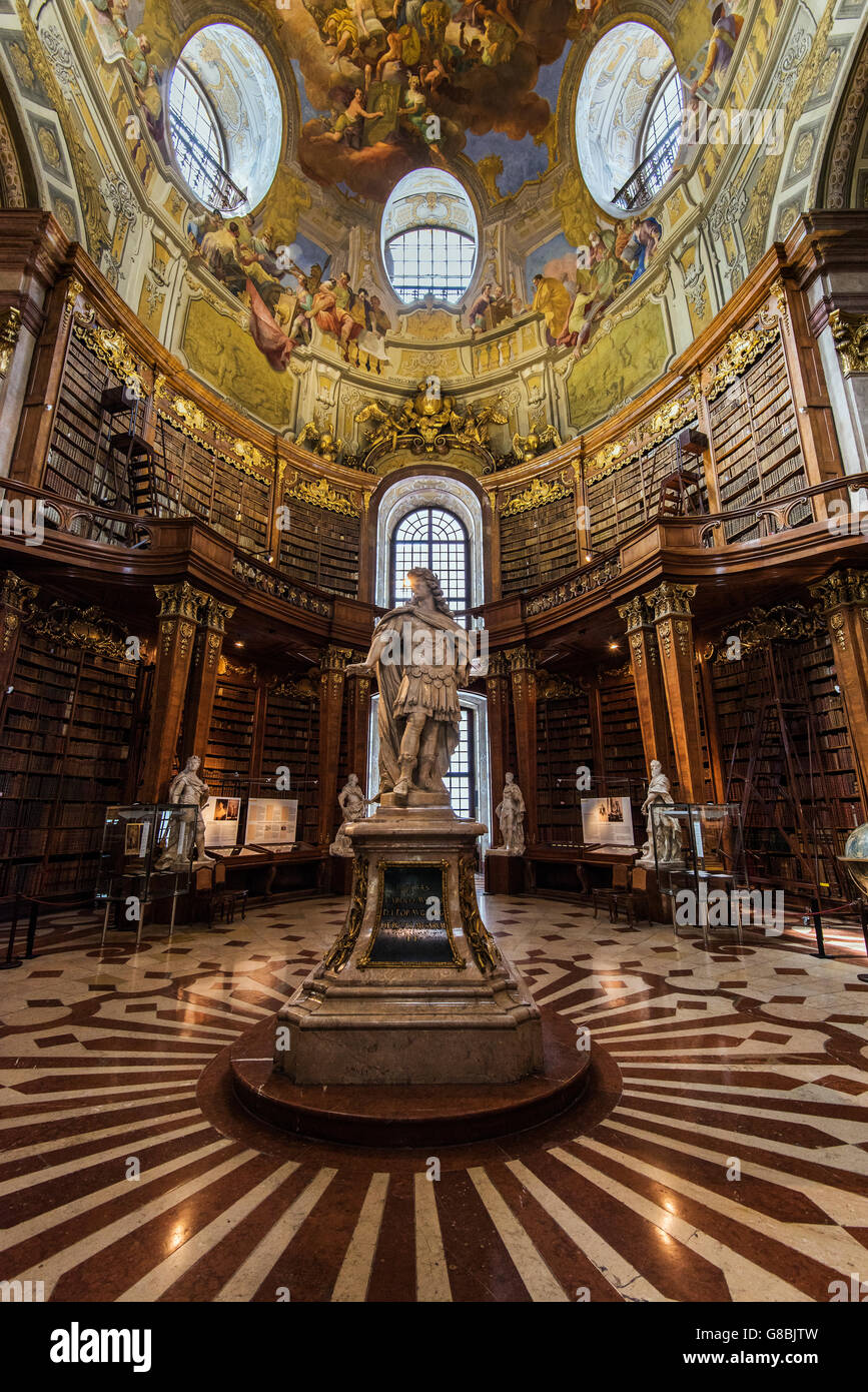 Prunksaal Library, bibliothèque nationale d'Autriche, Vienne, Autriche Banque D'Images
