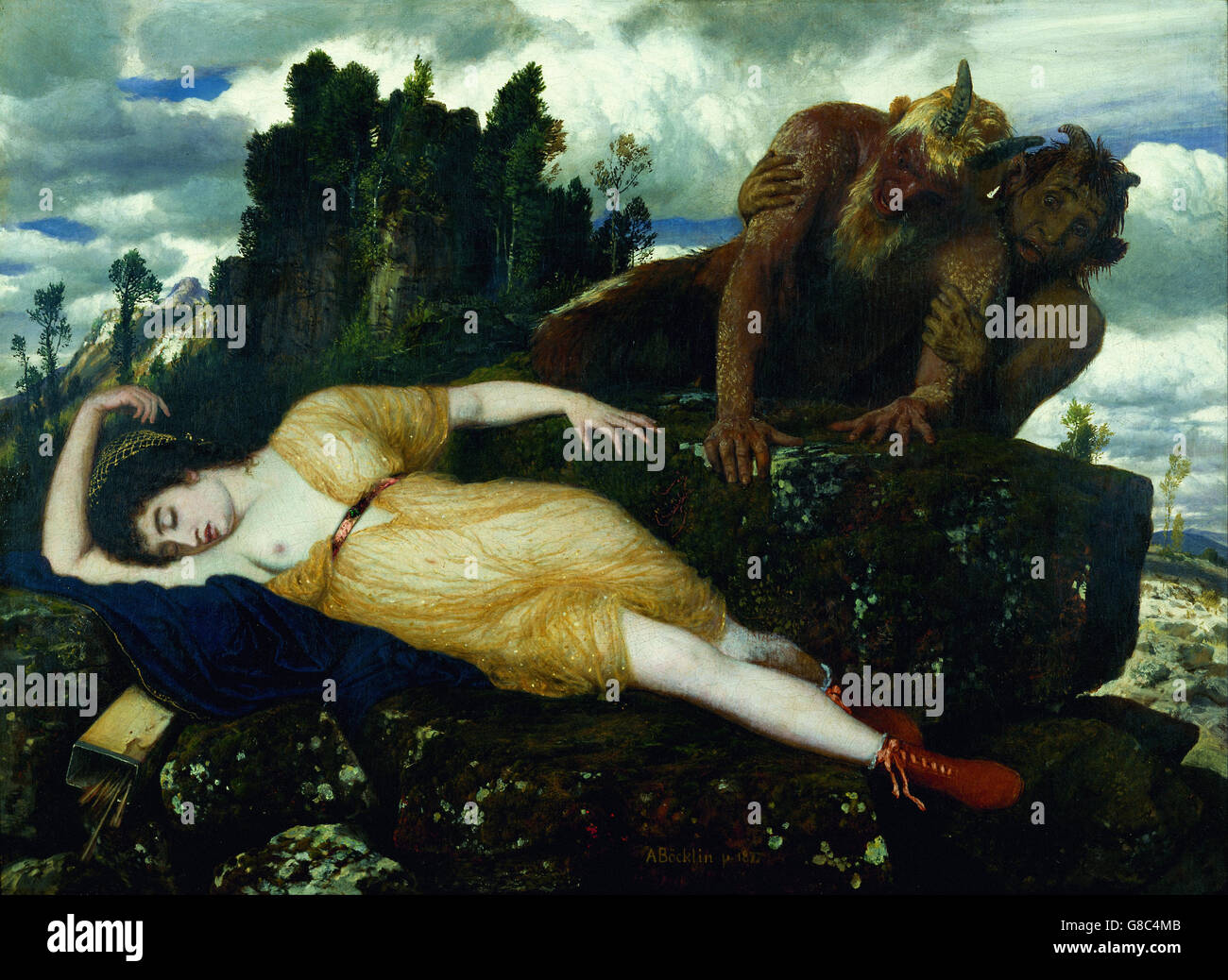 Arnold Böcklin - Nuit Diana vu par deux faunes Banque D'Images