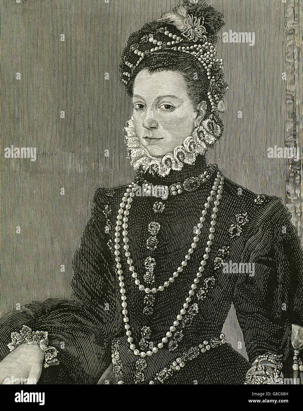 Elisabeth de Valois (1545-1568). L'Espagnol reine consort. La fille aînée d'Henri II de France et Catherine de Médicis. Troisième épouse du roi Philippe II d'Espagne. Portrait. La gravure. Banque D'Images