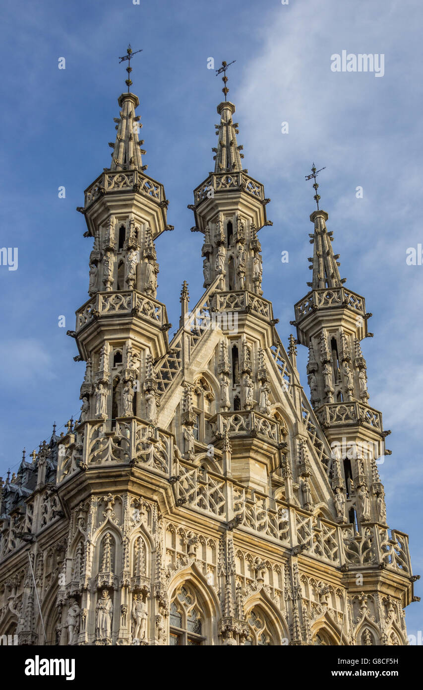 Haut de l'hôtel de ville de Louvain, Belgique Banque D'Images