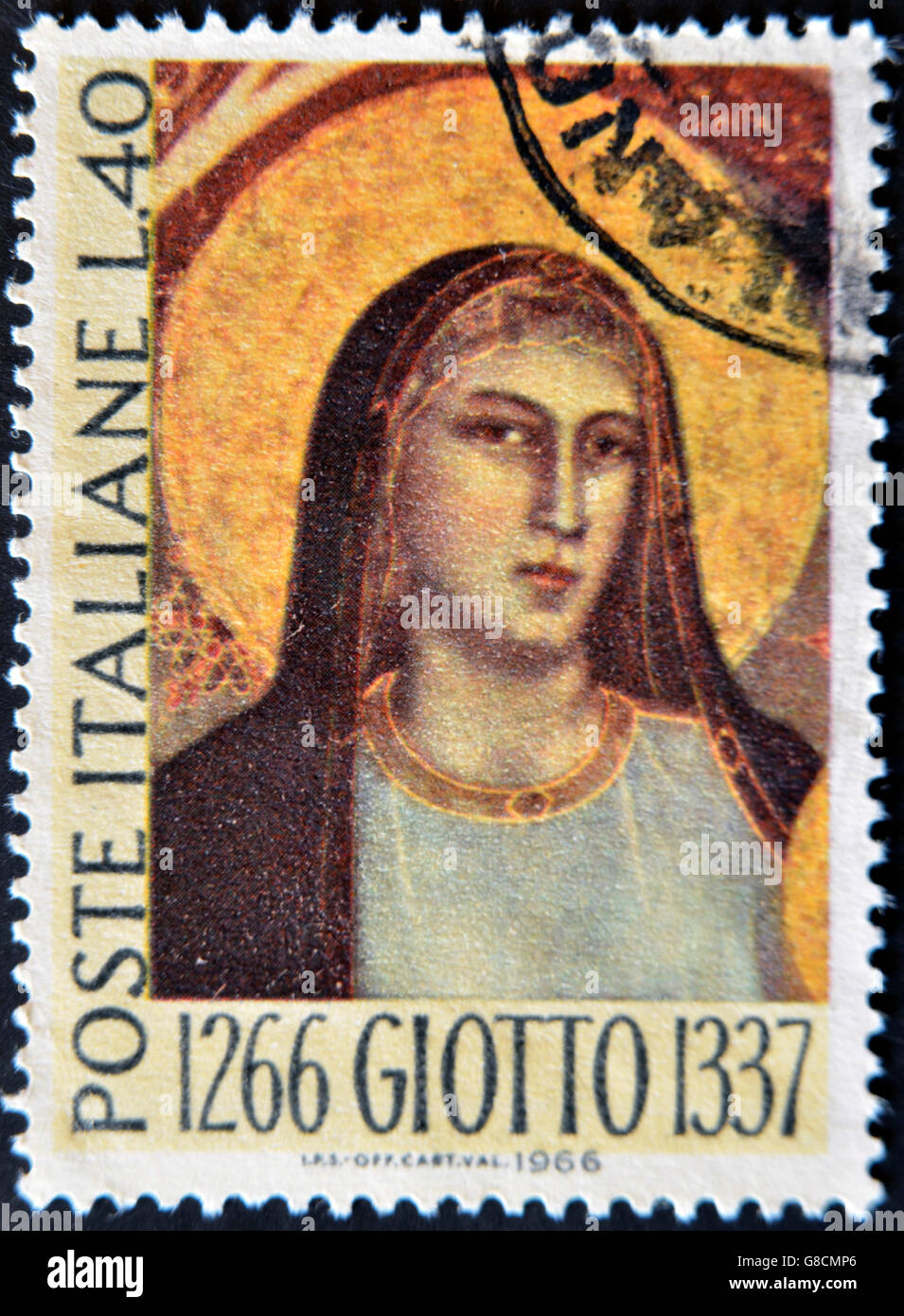 Italie - VERS 1966 : un timbre imprimé en Italie afficher la photo de la Vierge Marie par Giotto, vers 1966 Banque D'Images