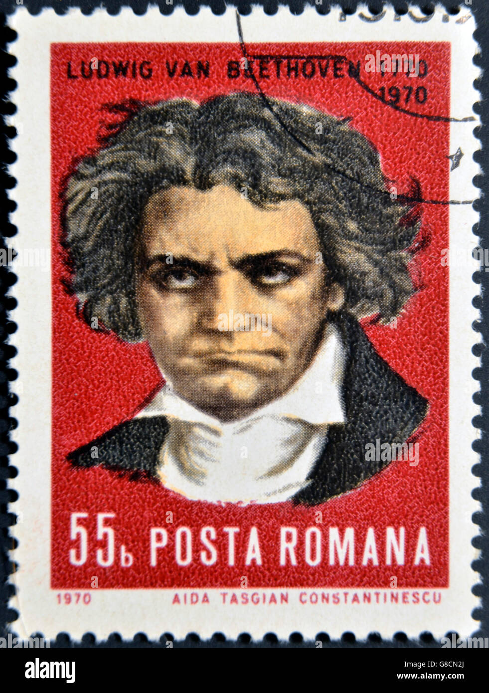 Roumanie - circa 1970 : timbres par la Roumanie, voir Ludwig van Beethoven, compositeur, vers 1970. Banque D'Images