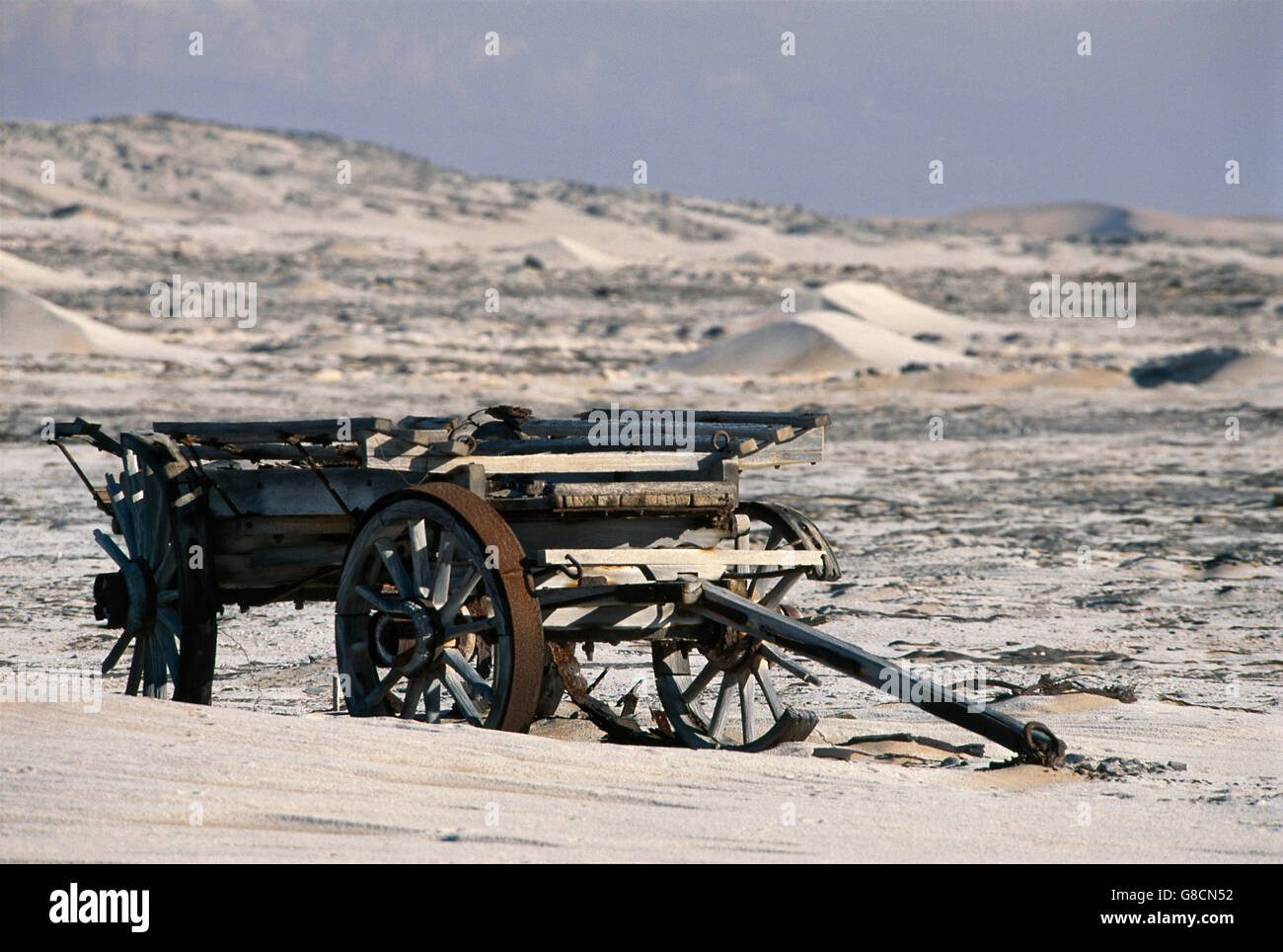 Vieux ox wagon, Désert du Namib, Namibie. Banque D'Images