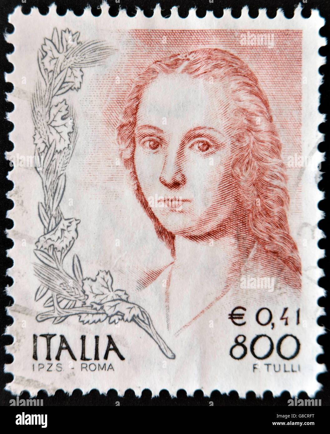 Italie - circa 1998 : timbre imprimé en Italie, montre un fragment de la peinture 'Portrait de jeune femme avec Unicorn' par Raphaël, ci Banque D'Images