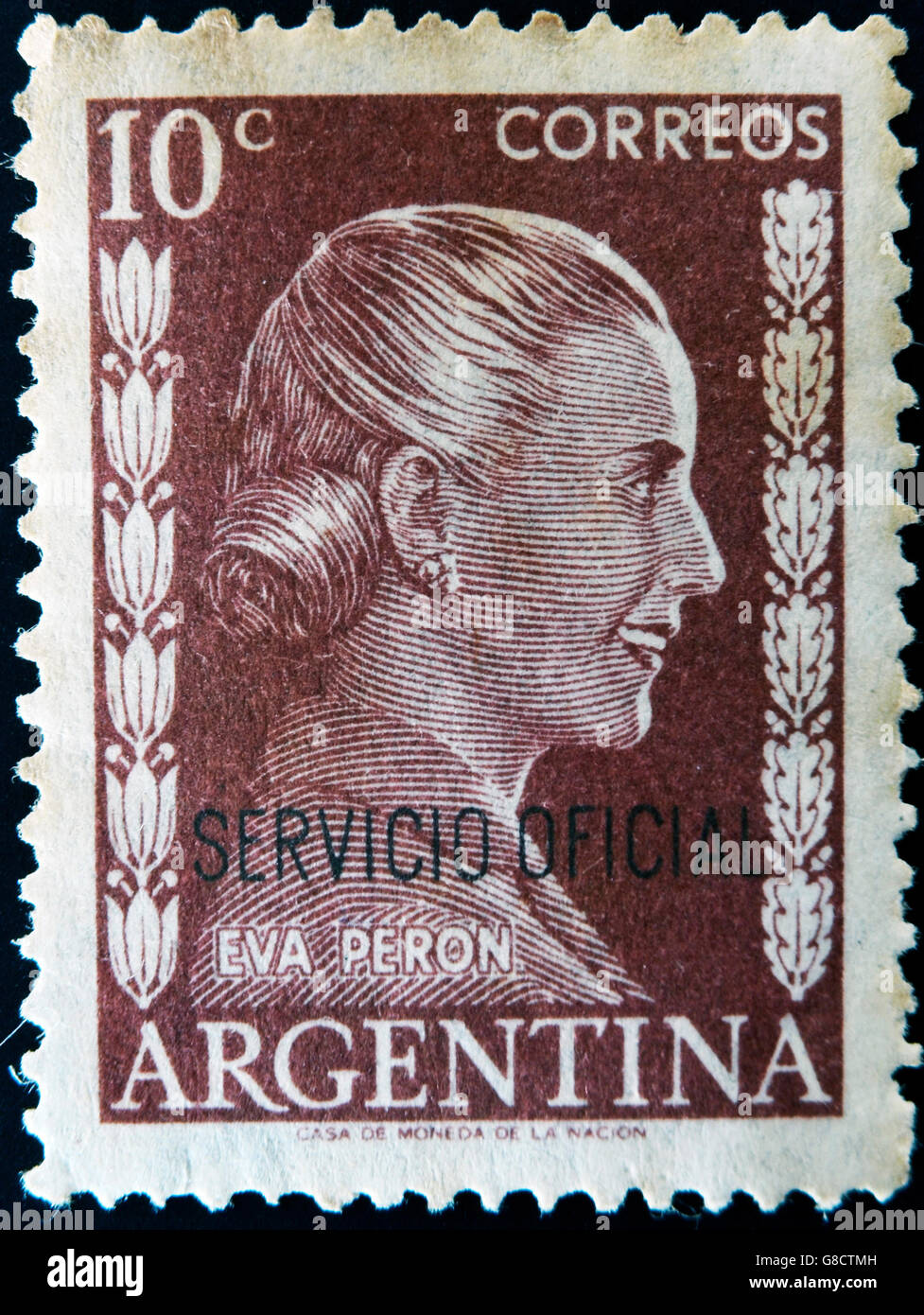 Argentine - VERS 1952 : un timbre imprimé en Argentine montre portrait Maria Eva Duarte de Peron, vers 1952 Banque D'Images