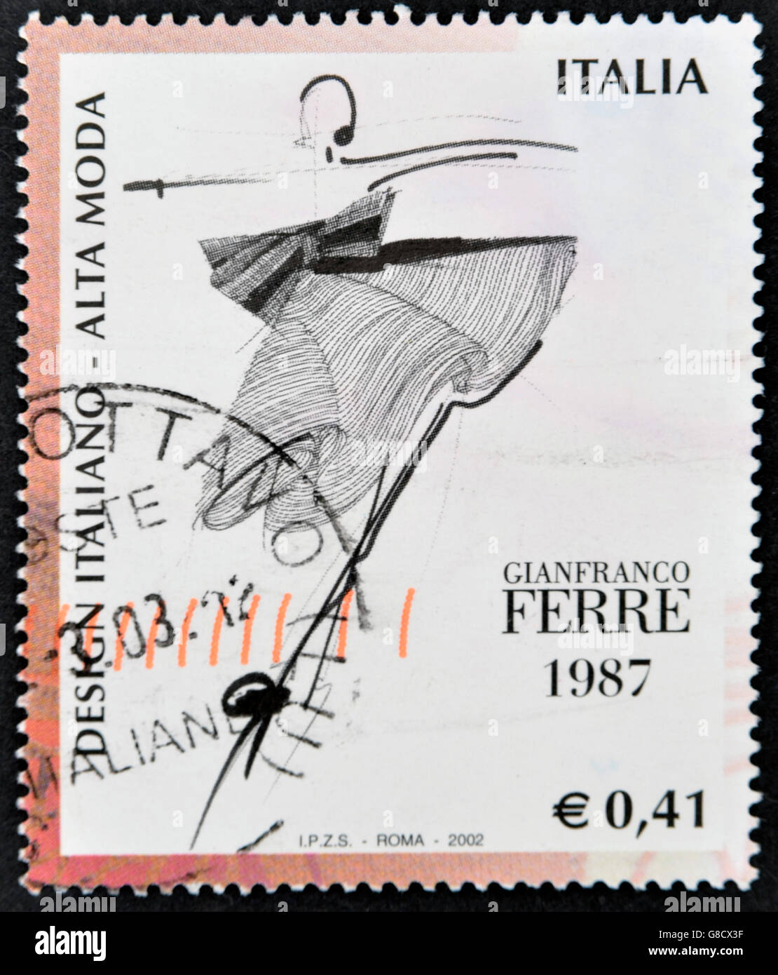 Italie - circa 1987 : timbre imprimé en Italie dédié au design italien  montre la haute couture par Gianfranco Ferre, circa 1987 Photo Stock - Alamy