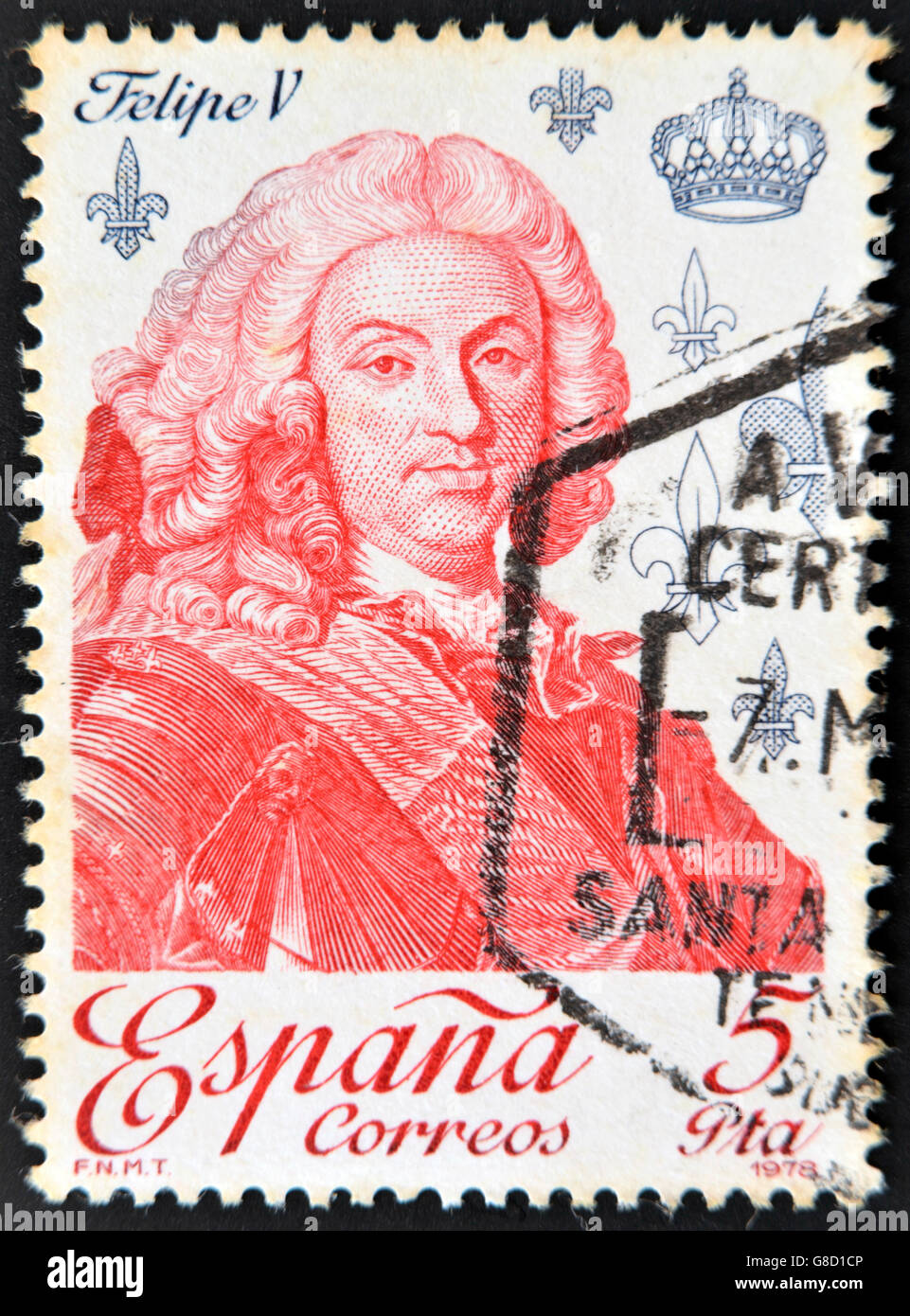 Espagne - circa 1979 : timbre imprimé en Espagne montre le roi Philippe V, vers 1979 Banque D'Images