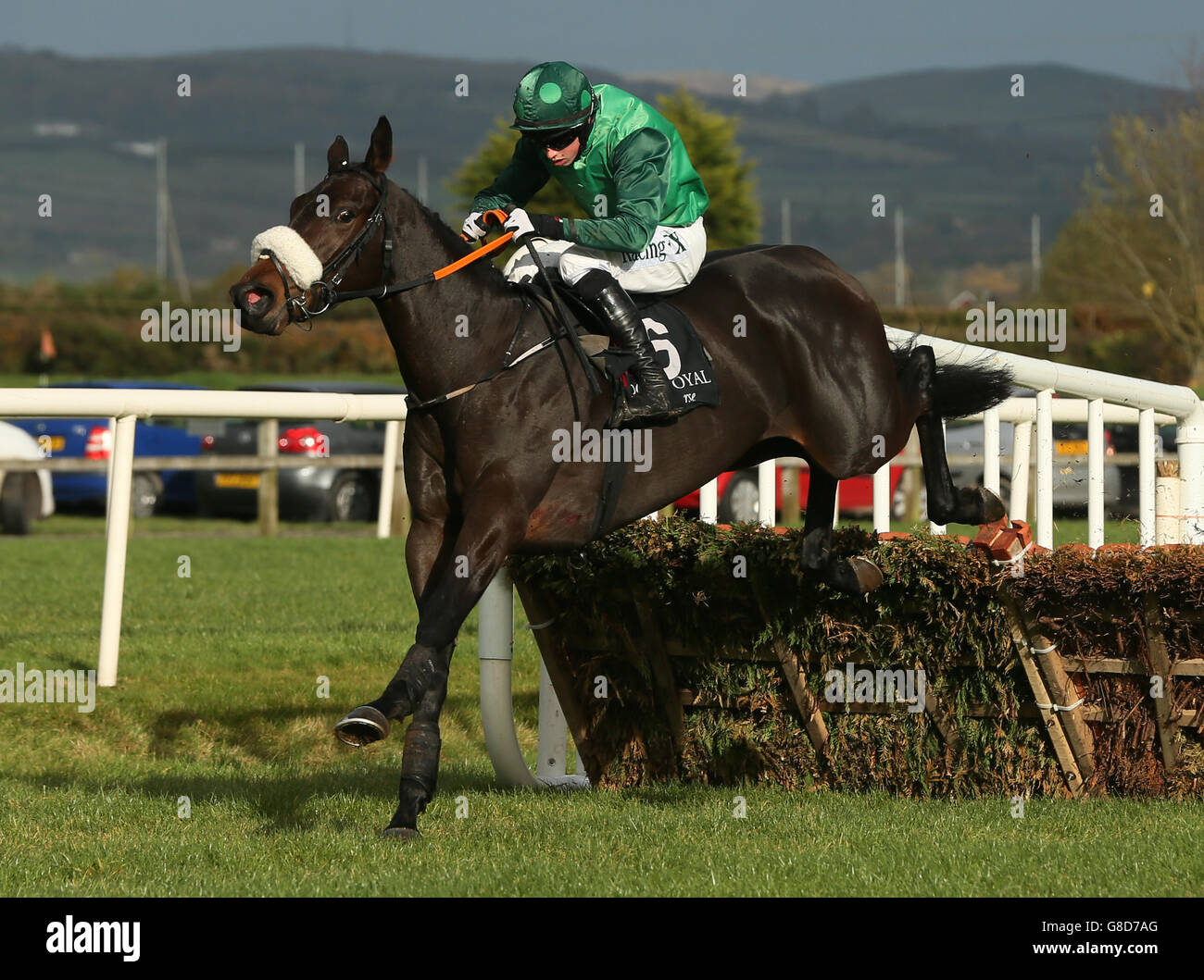 Missy TATA, monté par Bryan Cooper, remporte l'épreuve de course Value Cabs 3-Y-O au cours de la deuxième journée du Festival of Racing 2015 d'Irlande du Nord à l'hippodrome Down Royal, Lisburn, County Down. Banque D'Images