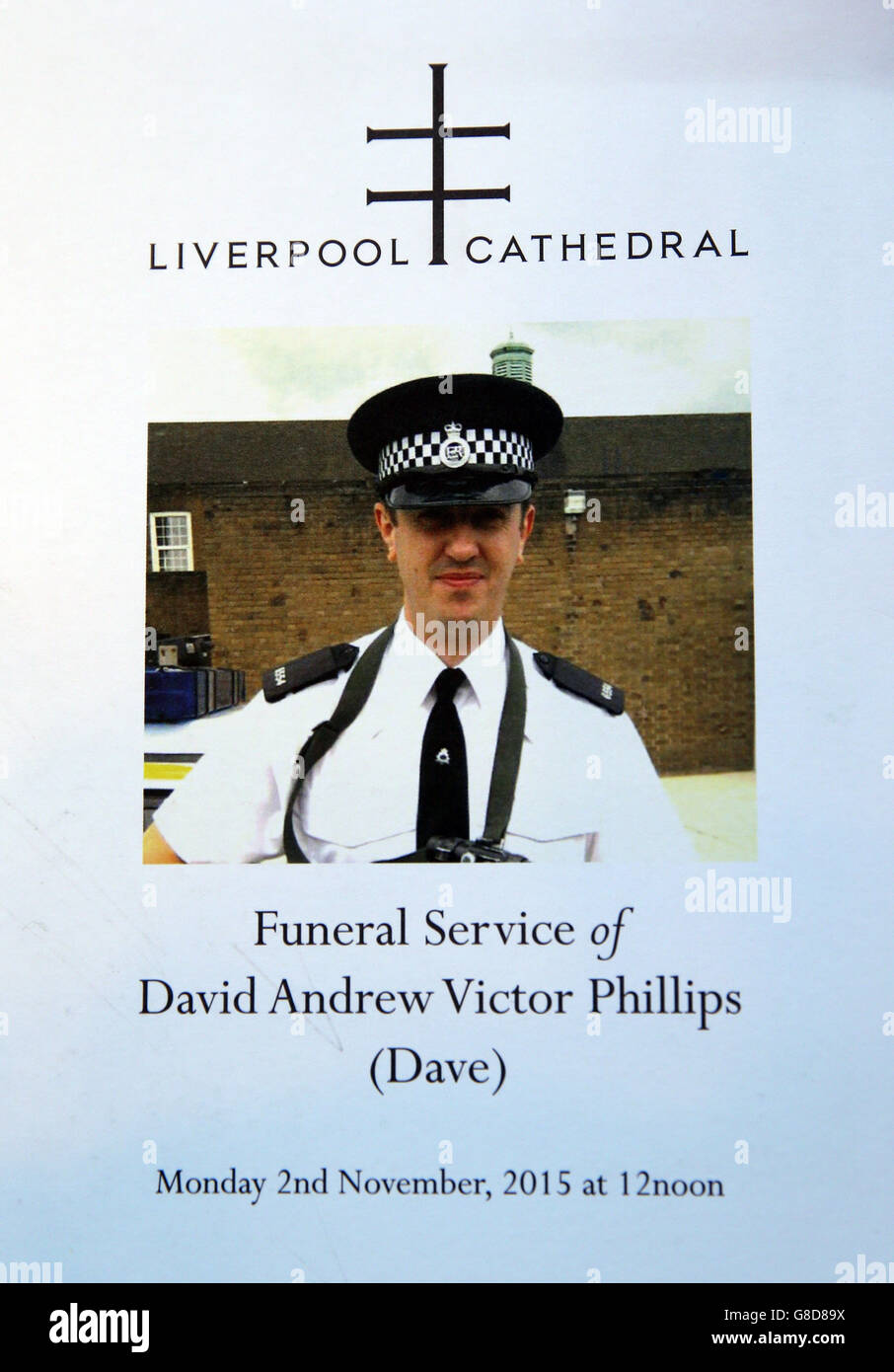 L'ordre de service pour les funérailles du PC Dave Phillips. Banque D'Images