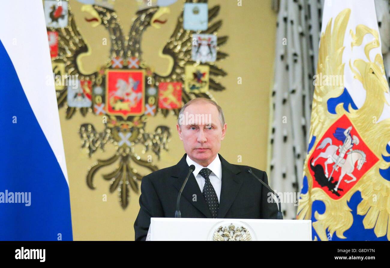 Moscou, Russie. 28 Juin, 2016. Le président russe Vladimir Poutine lors d'une réception pour le personnel militaire de l'école secondaire au Kremlin le 28 juin 2016 à Moscou, Russie. Credit : Planetpix/Alamy Live News Banque D'Images