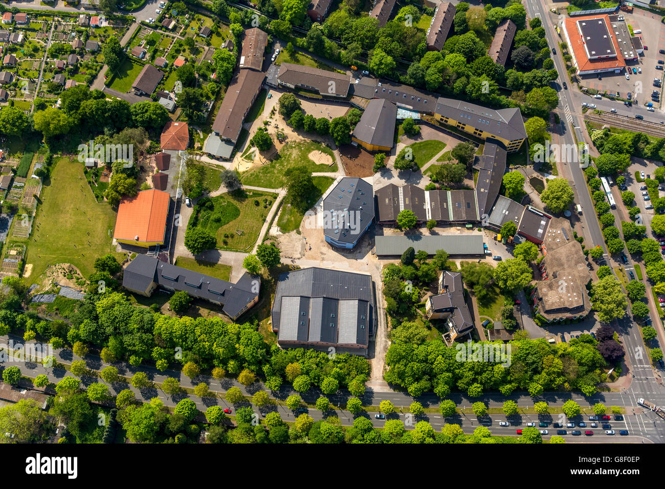 Vue aérienne, l'École d'Hibernia, Herne Anthroposophes, école Rudolf Steiner, Eickel, Herne Wanne-Eickel, Herne, Ruhr Banque D'Images