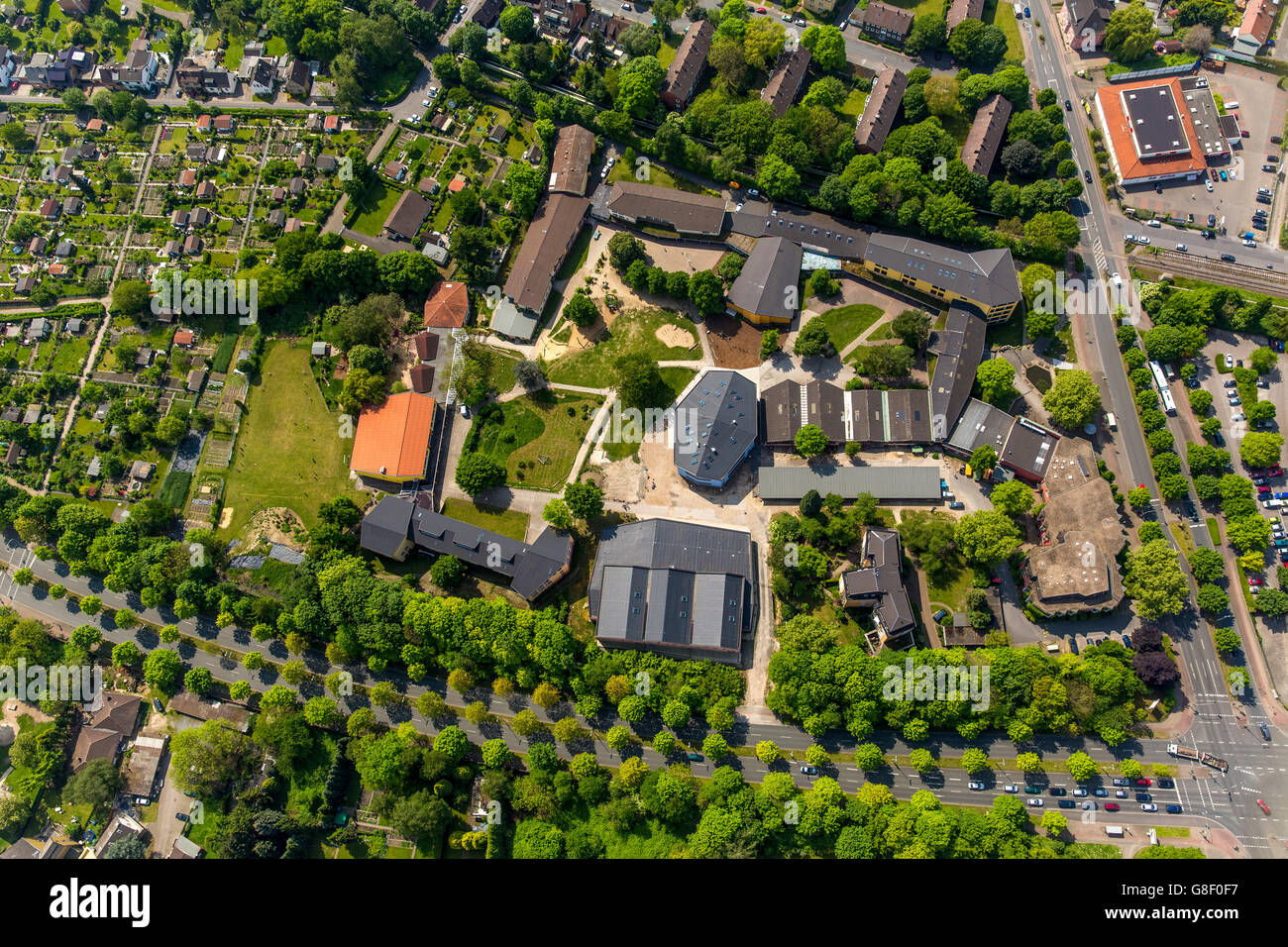 Vue aérienne, l'École d'Hibernia, Herne Anthroposophes, école Rudolf Steiner, Eickel, Herne Wanne-Eickel, Herne, Ruhr Banque D'Images