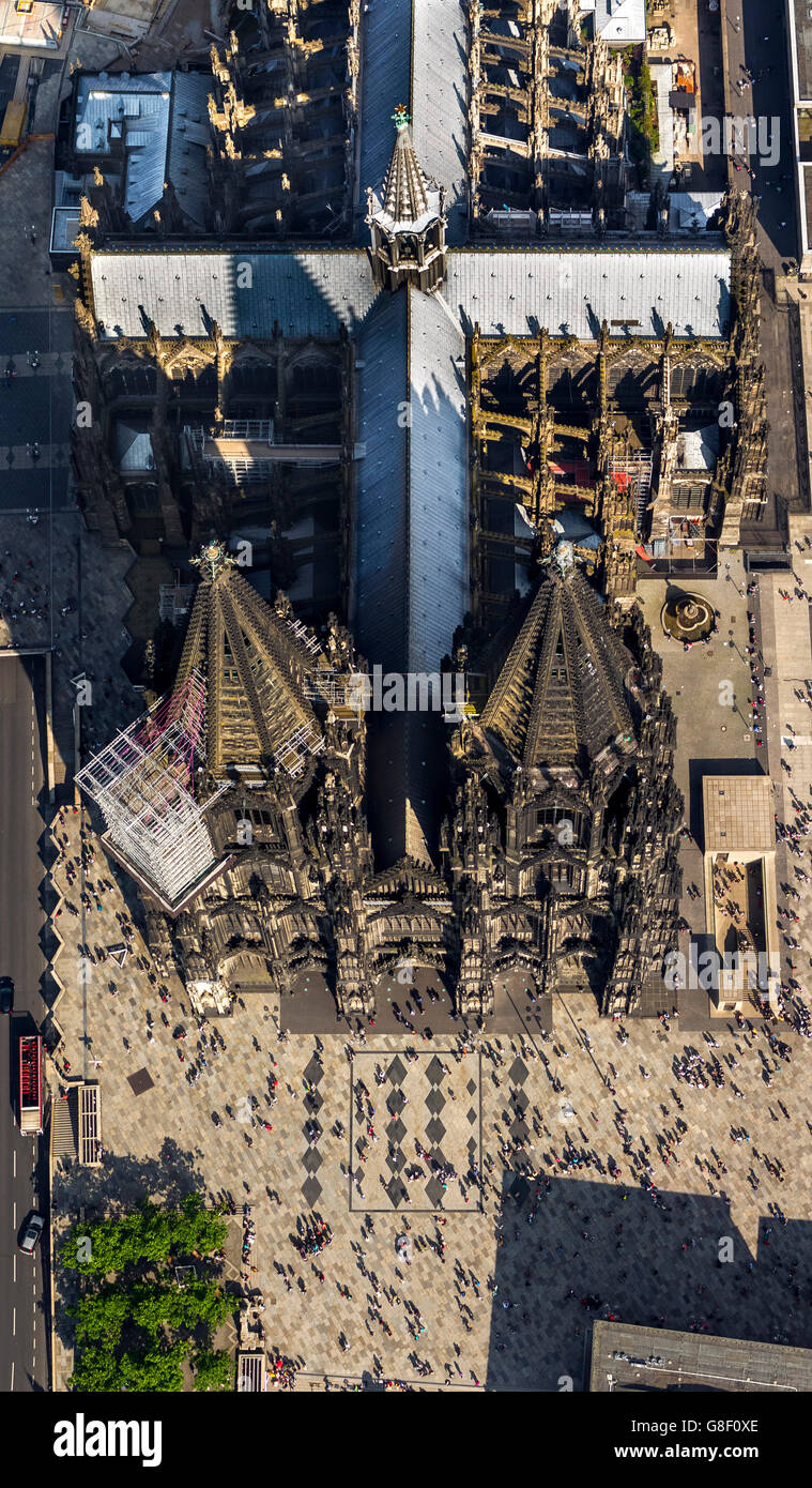 Vue aérienne, la cathédrale de Cologne avec Dome, toit, Cologne, Rhénanie, Rhénanie du Nord-Westphalie, Allemagne, Europe, vue aérienne, Banque D'Images