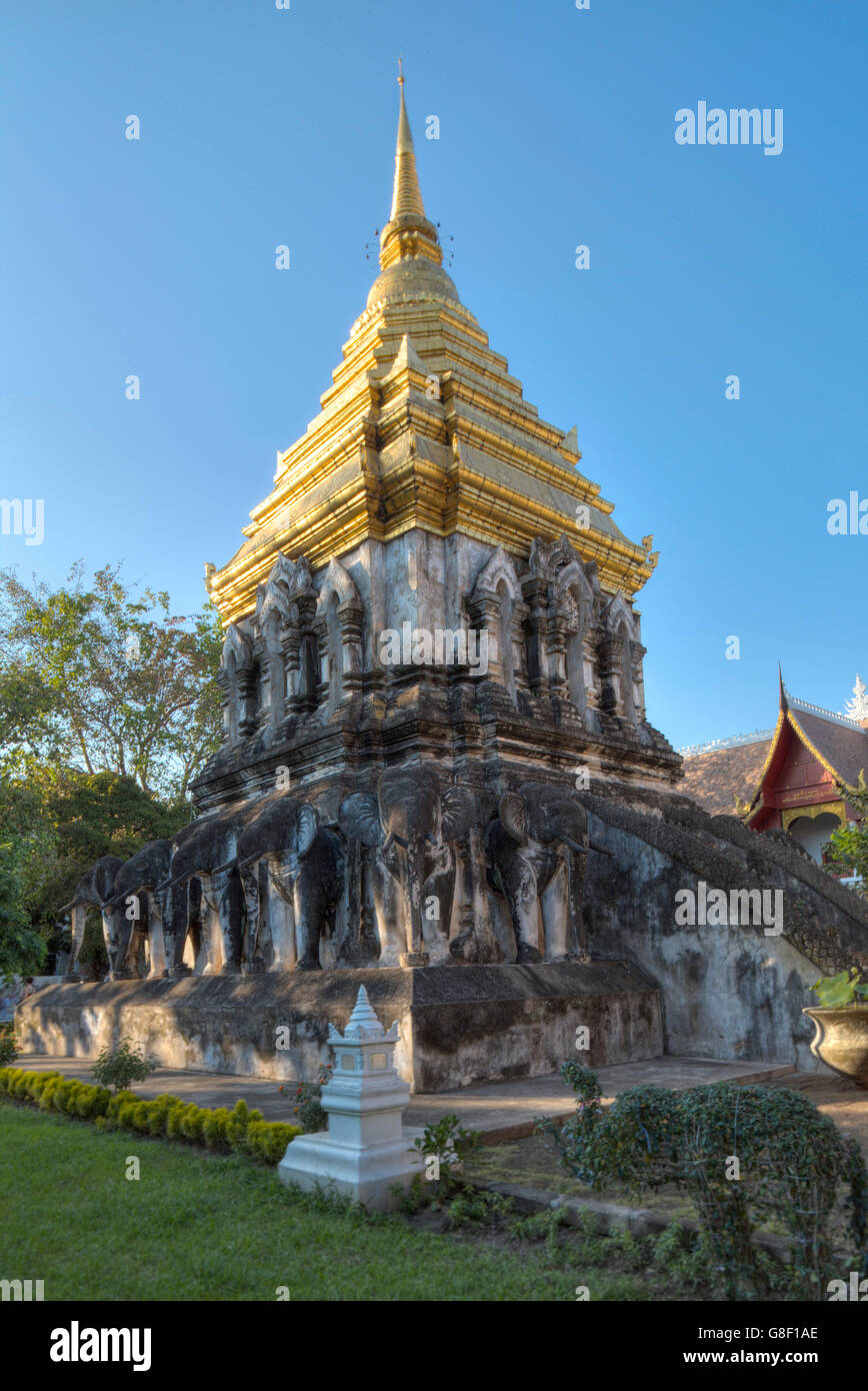 Stupa elephant head / chedi du Wat Chedi Luang Banque D'Images Stupa elephant head / chedi du Wat Chedi Luang Banque D'Images