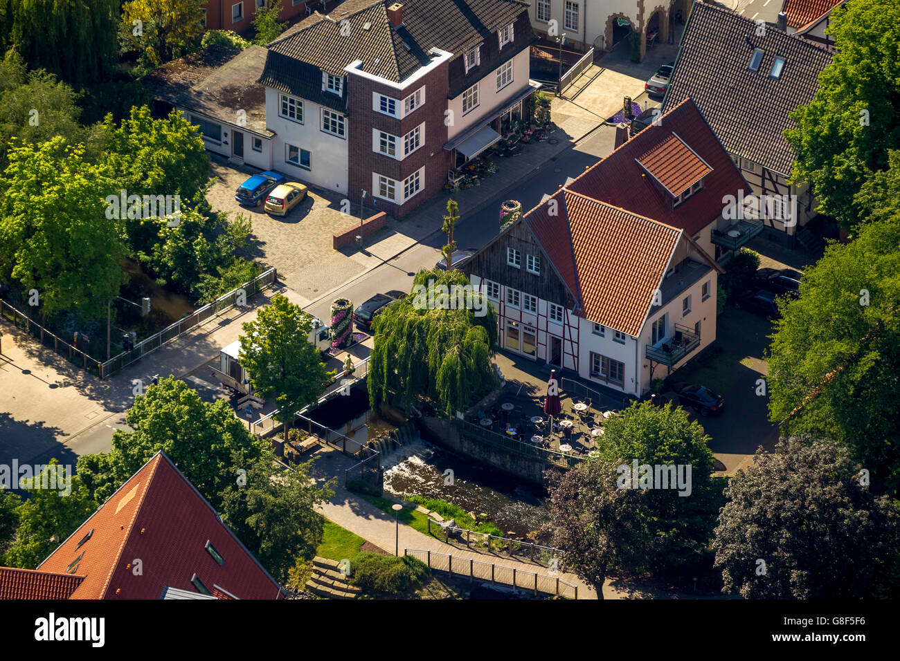 Vue aérienne de la ville, Moulin, porte Nord, EMS EMS dégainée, l'île d'entrée douves, Monument Square, Rietberg, Rhénanie du Nord-Westphalie, de l'Est Banque D'Images