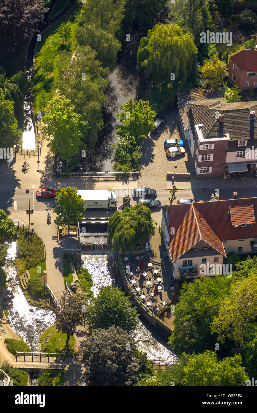 Vue aérienne de la ville, Moulin, porte Nord, EMS EMS dégainée, l'île d'entrée douves, Monument Square, Rietberg, à l'Est de la Westphalie, Banque D'Images