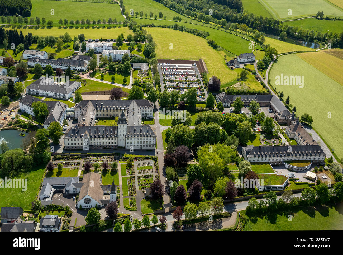 Vue aérienne, comté de monastère, hôpital spécialisé, poumon clinique, Borromäerinnen, miséricordieux Soeurs de Saint Charles Borromée, Banque D'Images