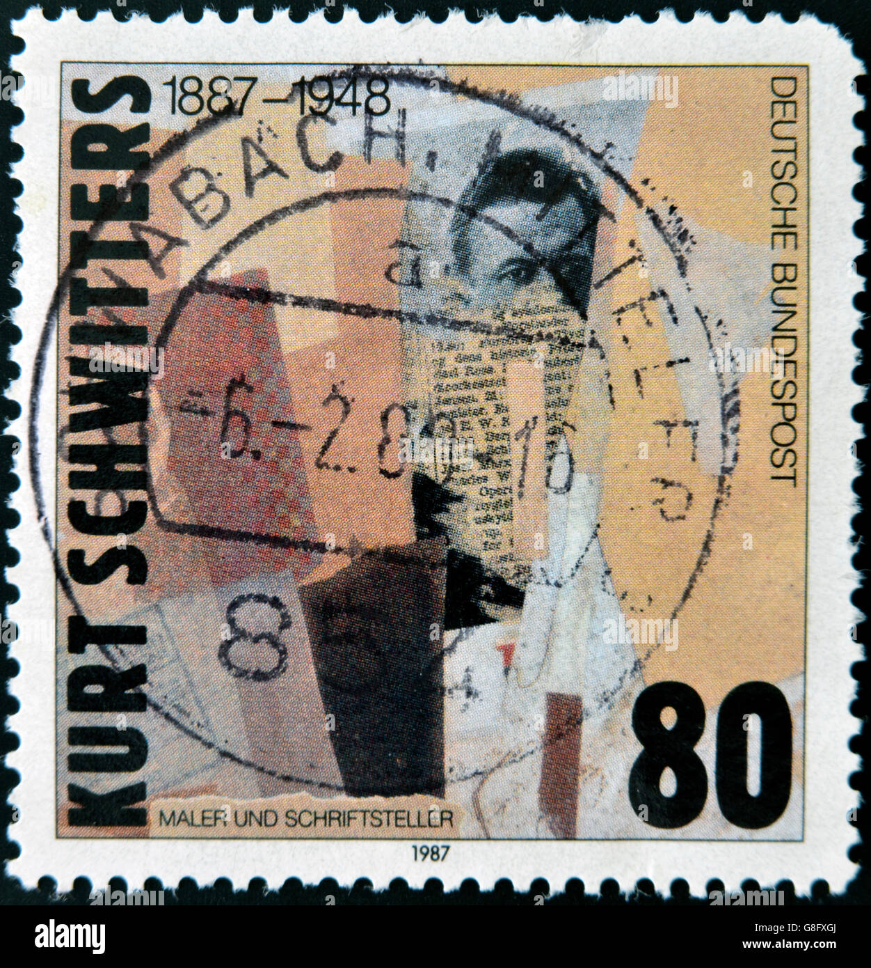 Allemagne - circa 1987 : timbre imprimé en Allemagne, montre la peinture 'Pas de nom (début-portrait)', un collage de Kurt Schwitters, c Banque D'Images