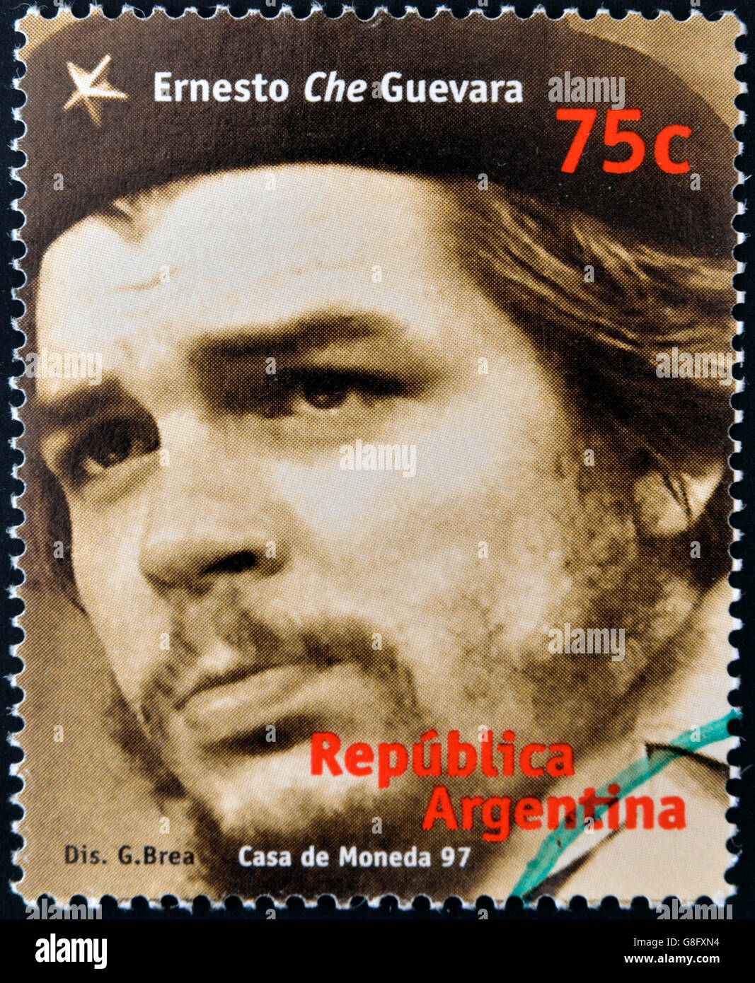 Argentine - circa 1997 : timbre imprimé en Argentine montre Ernesto Che Guevara, vers 1997 Banque D'Images
