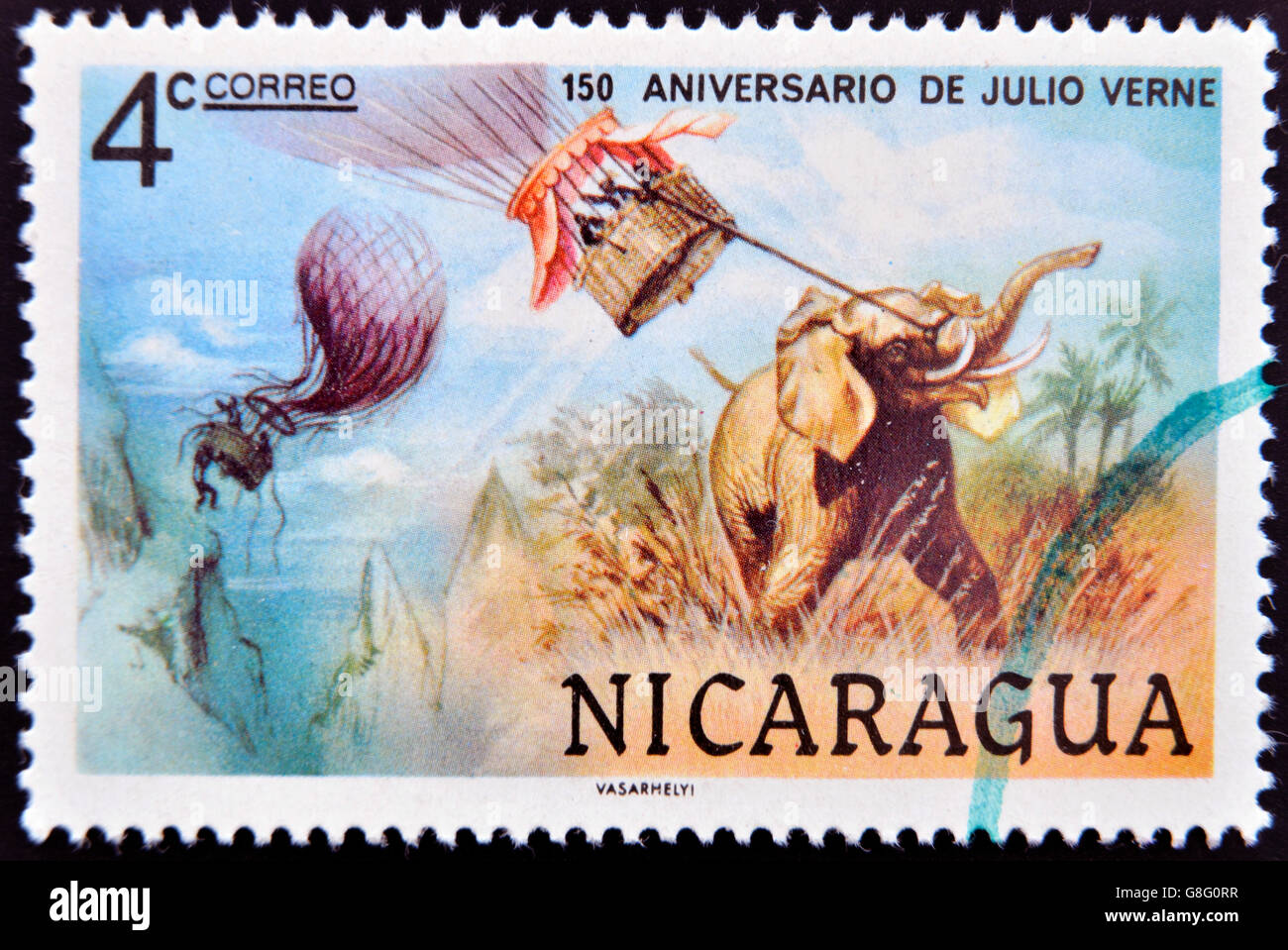 NICARAGUA - circa 1978 : timbre imprimé en Nicaragua dédié à 150 ans anniversaire de Jules Verne circa 1978 Banque D'Images