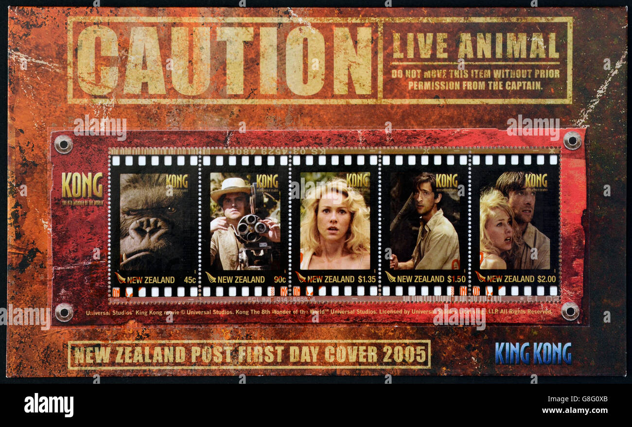 Nouvelle Zélande - circa 2005 : timbre imprimé en Nouvelle Zélande affiche du film King Kong, vers 2005 Banque D'Images